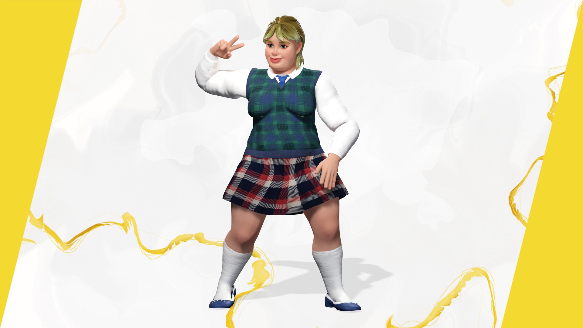 Plus-Size cartoon Student Girl with Uniform 3D Model Low-poly 3D model_15