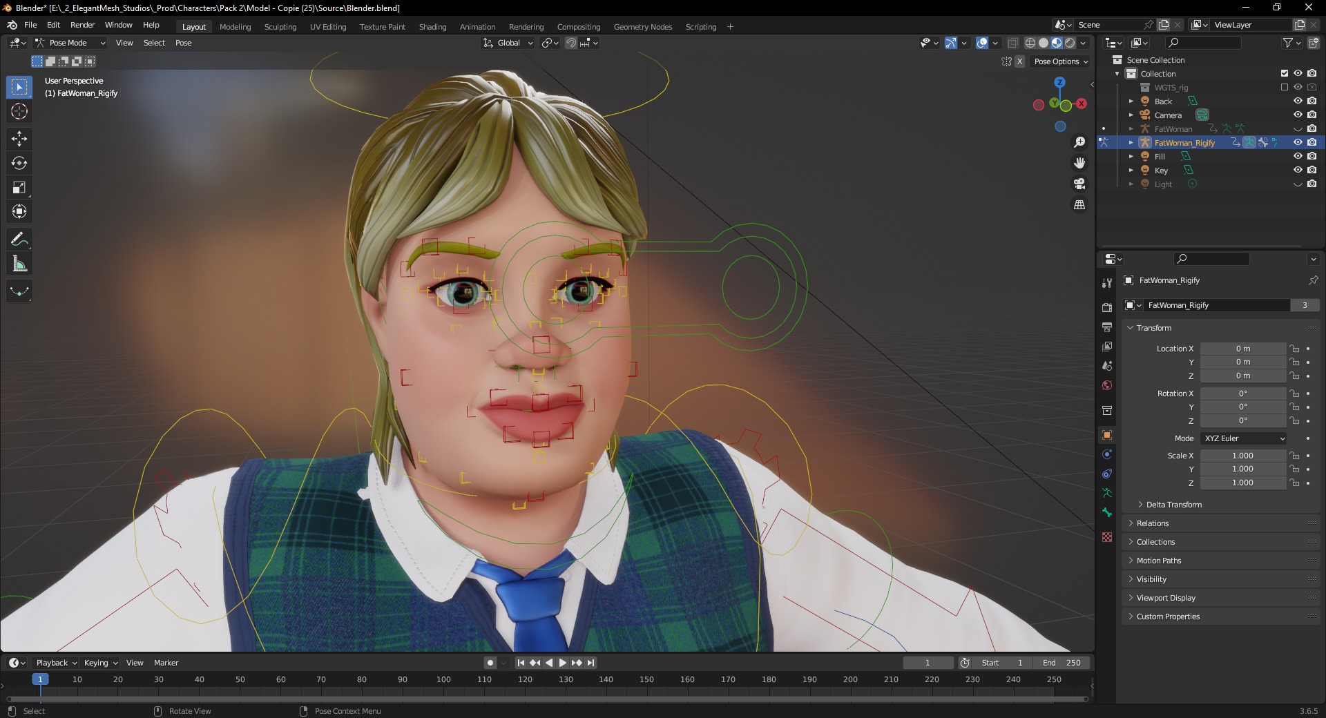 Plus-Size cartoon Student Girl with Uniform 3D Model Low-poly 3D model_20