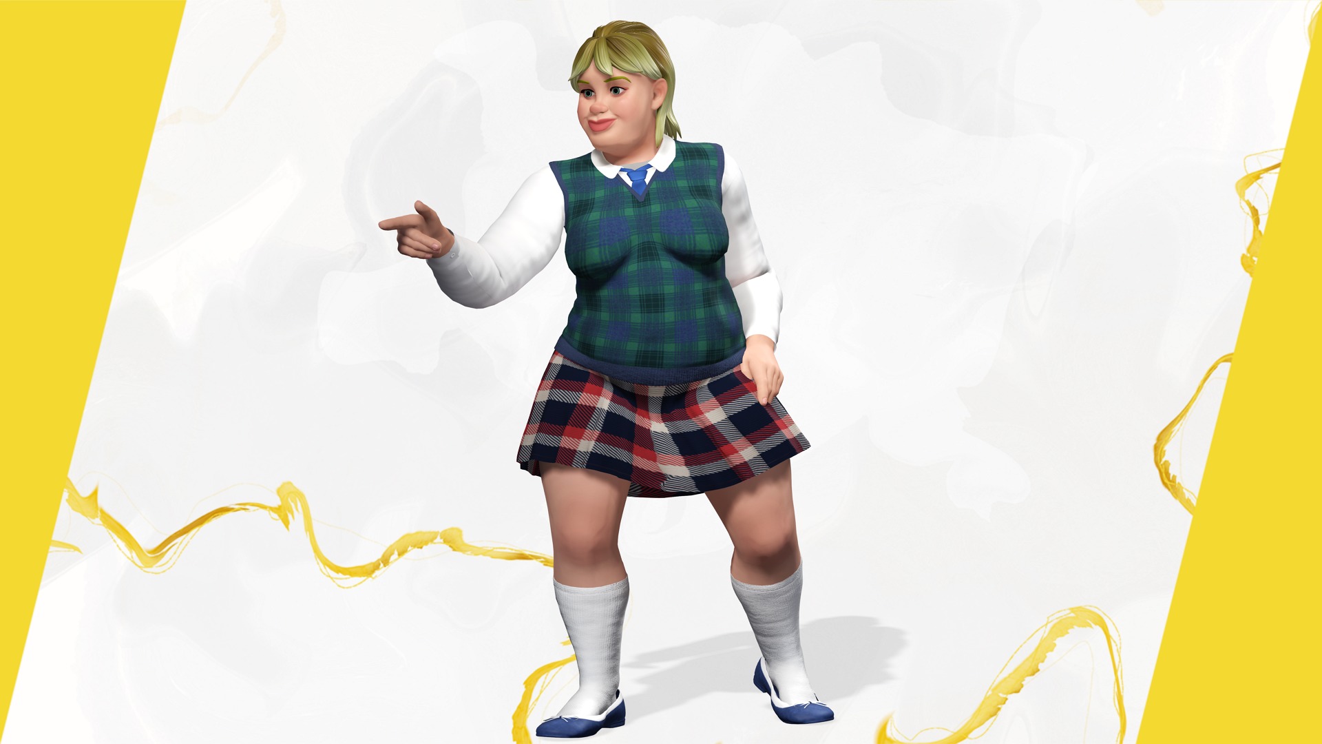 Plus-Size cartoon Student Girl with Uniform 3D Model Low-poly 3D model_14