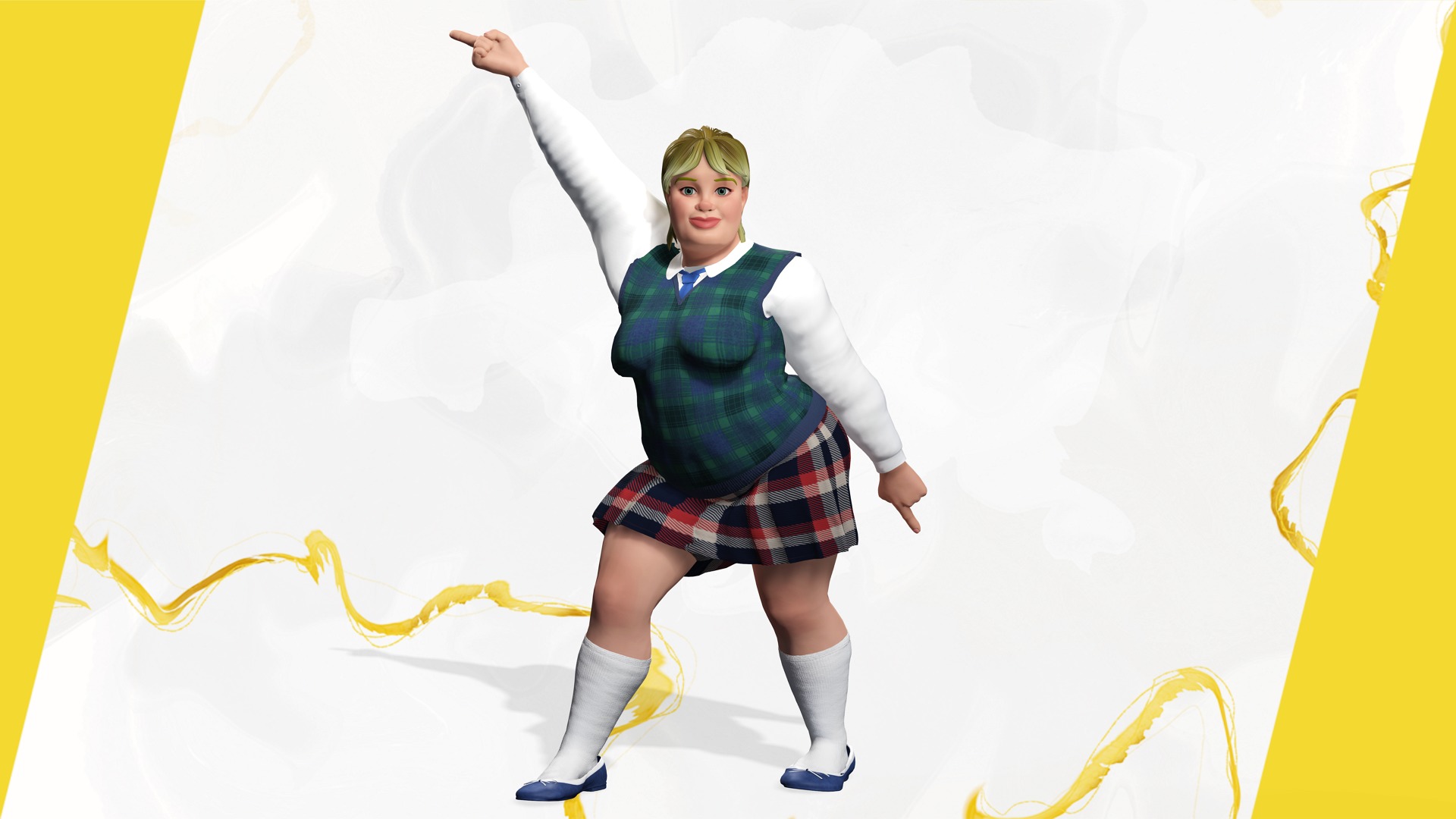 Plus-Size cartoon Student Girl with Uniform 3D Model Low-poly 3D model_11