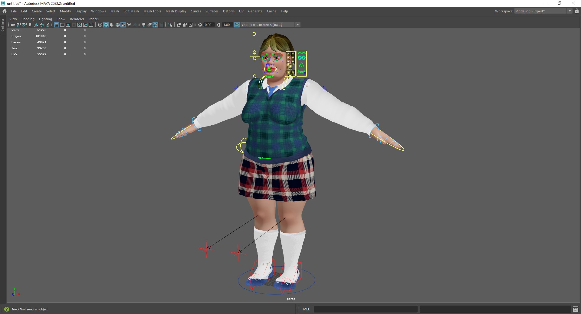 Plus-Size cartoon Student Girl with Uniform 3D Model Low-poly 3D model_23