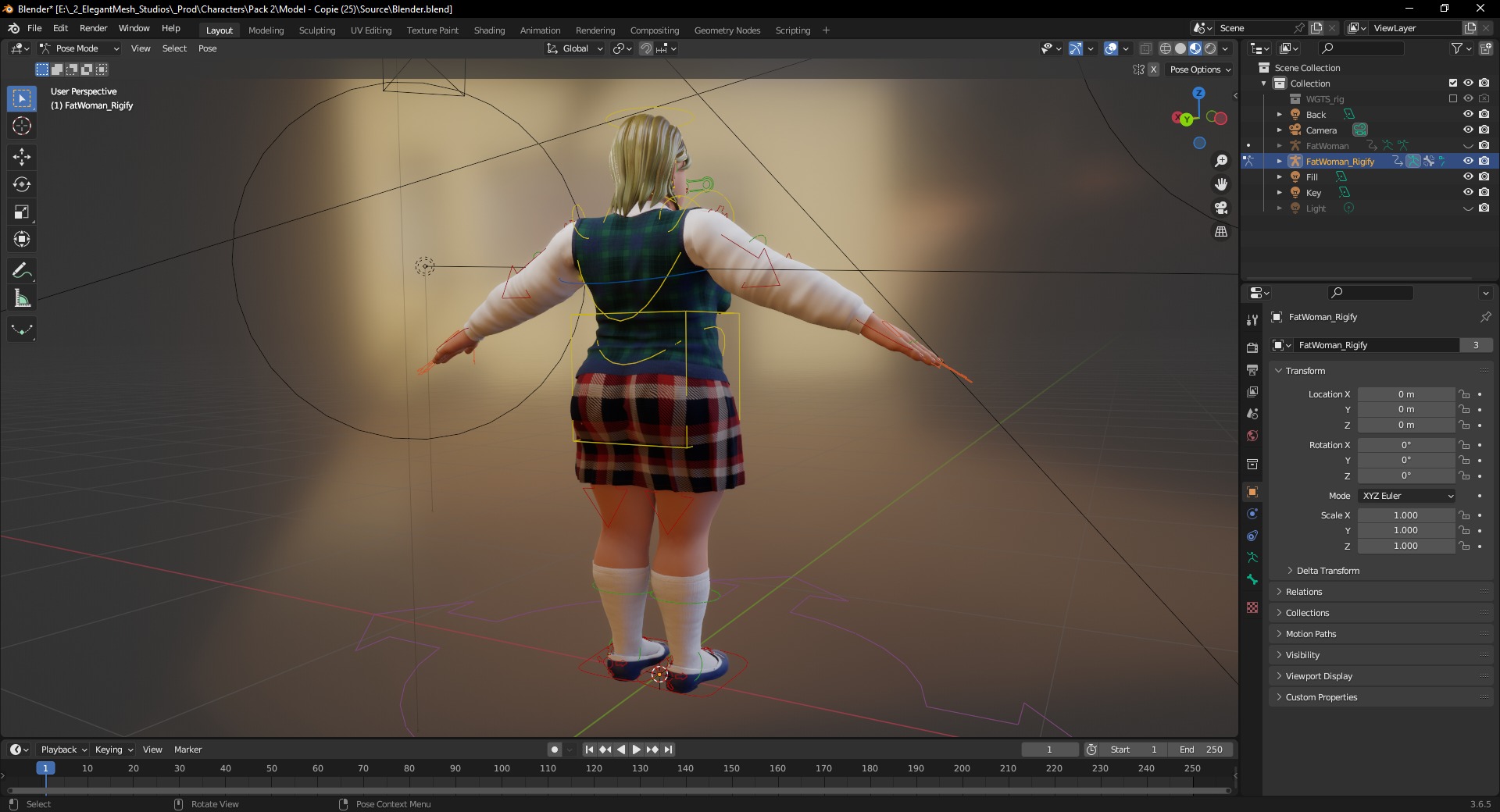 Plus-Size cartoon Student Girl with Uniform 3D Model Low-poly 3D model_21