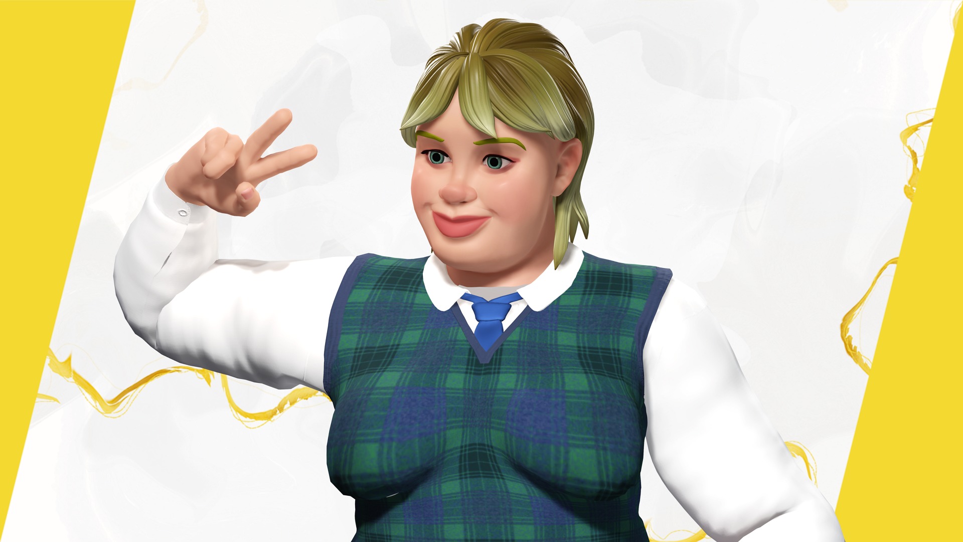Plus-Size cartoon Student Girl with Uniform 3D Model Low-poly 3D model_16