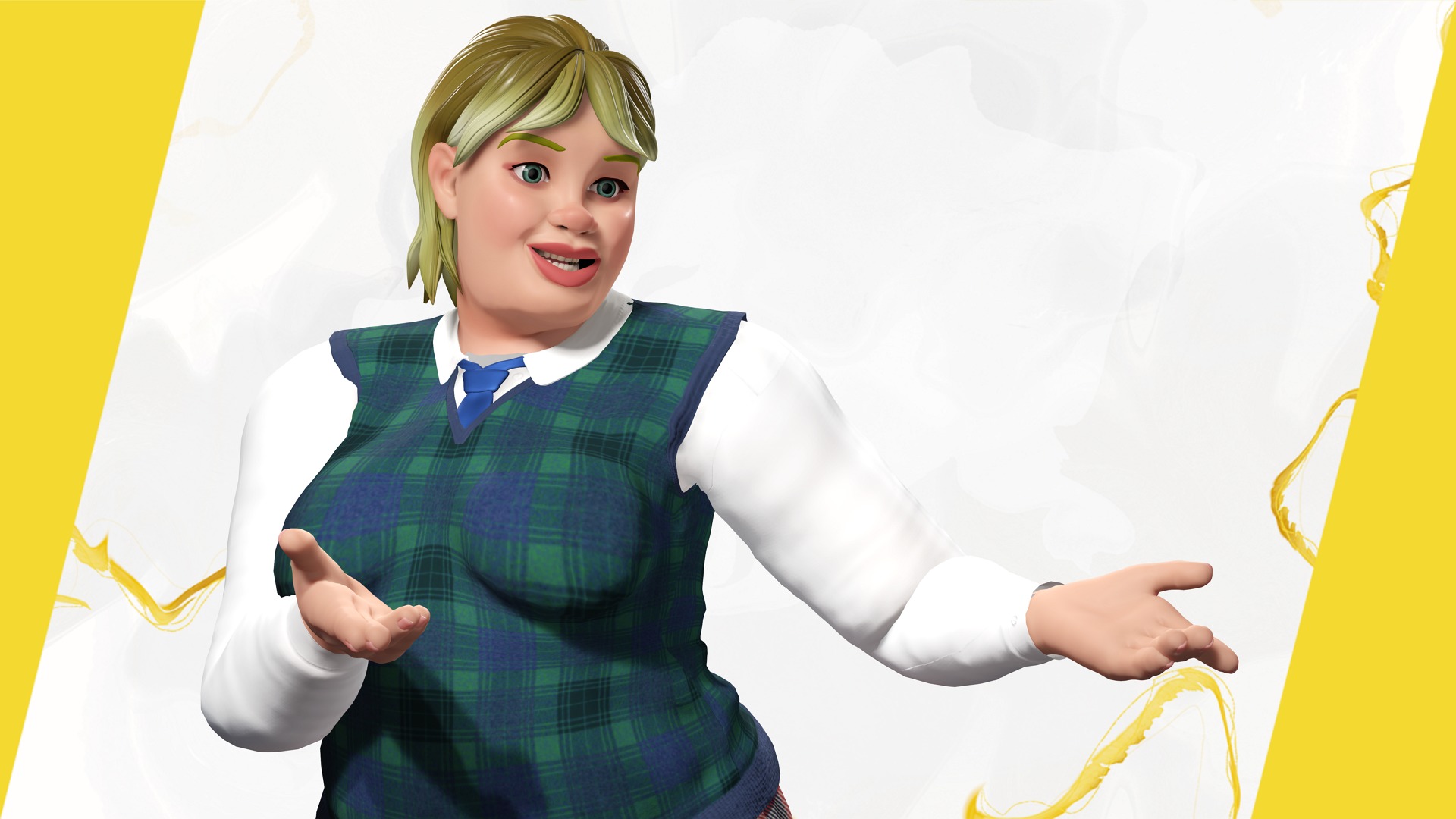 Plus-Size cartoon Student Girl with Uniform 3D Model Low-poly 3D model_13