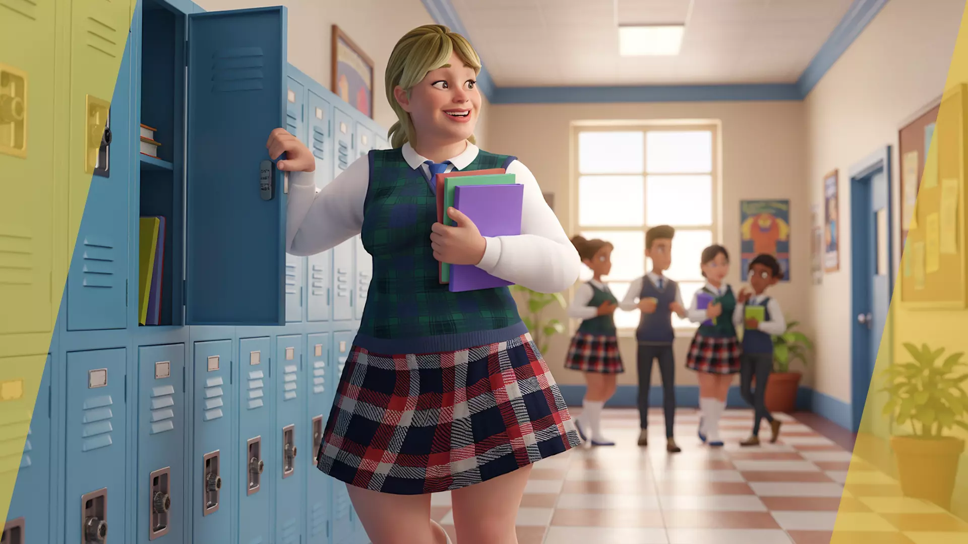 Plus-Size cartoon Student Girl with Uniform 3D Model Low-poly 3D model_4
