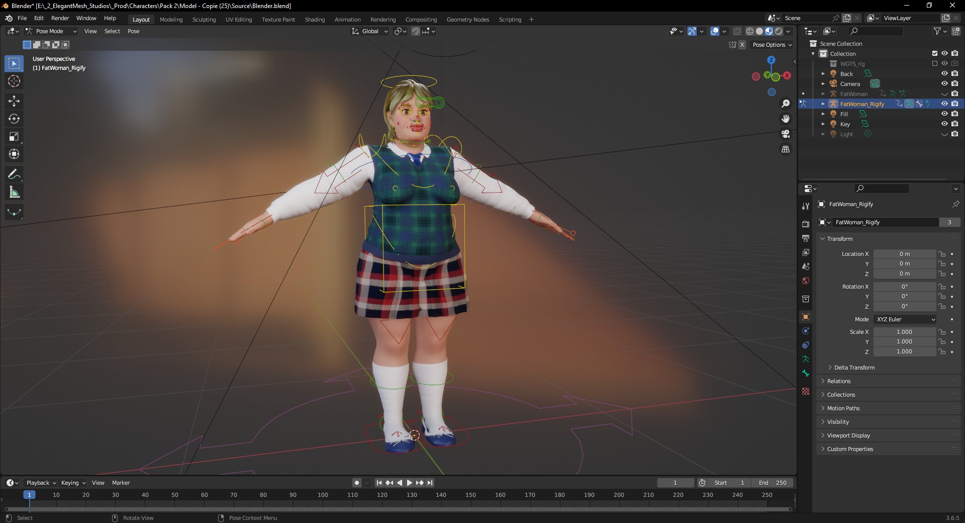 Plus-Size cartoon Student Girl with Uniform 3D Model Low-poly 3D model_19