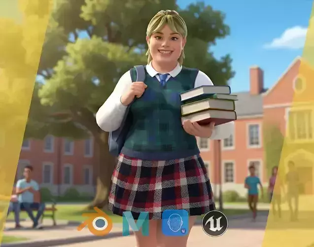 Plus-Size cartoon Student Girl with Uniform 3D Model Low-poly 3D model Plus-Size cartoon Student Girl with Uniform 3D Model Low-poly 3D model