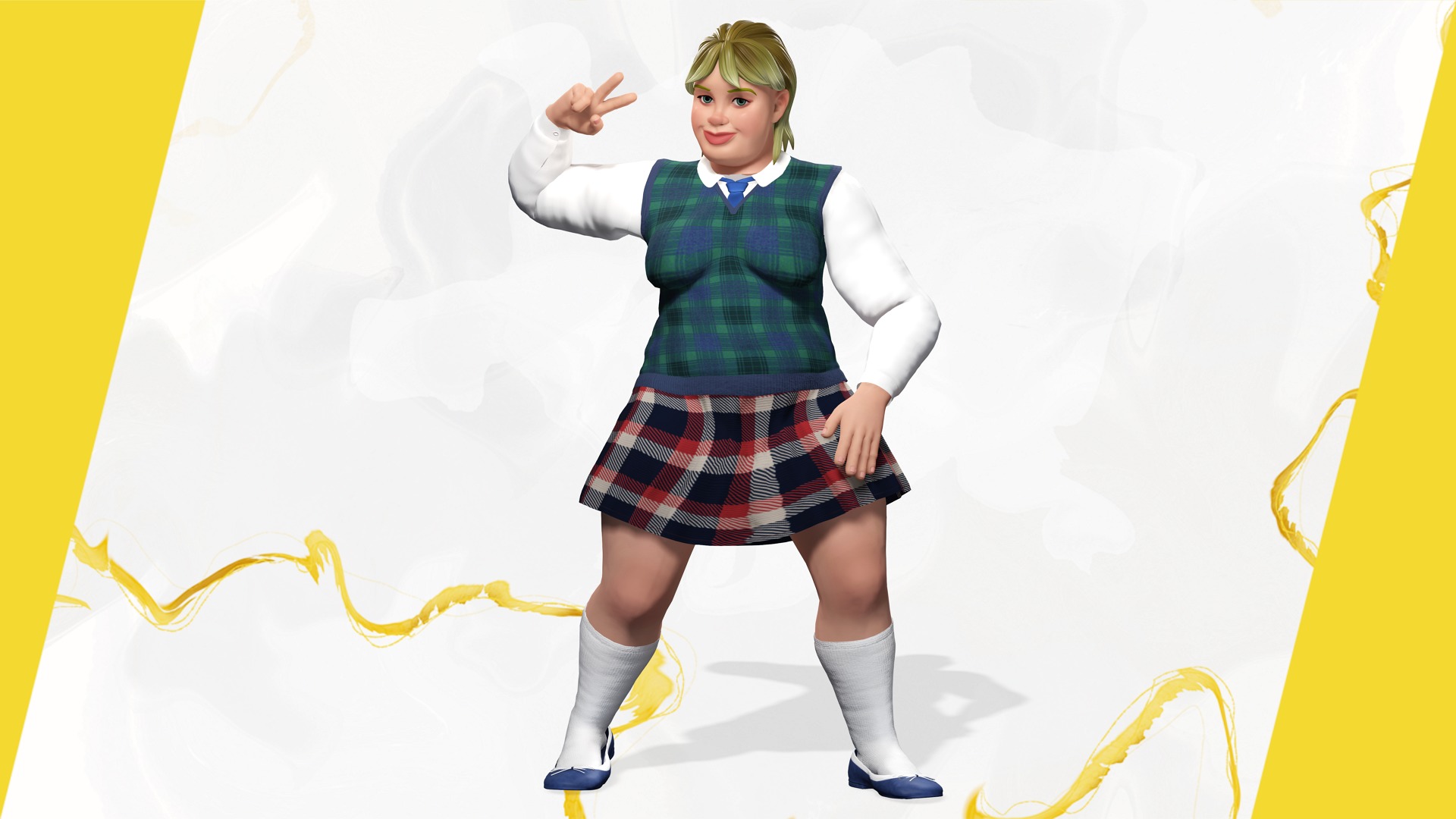 Plus-Size cartoon Student Girl with Uniform 3D Model Low-poly 3D model_12