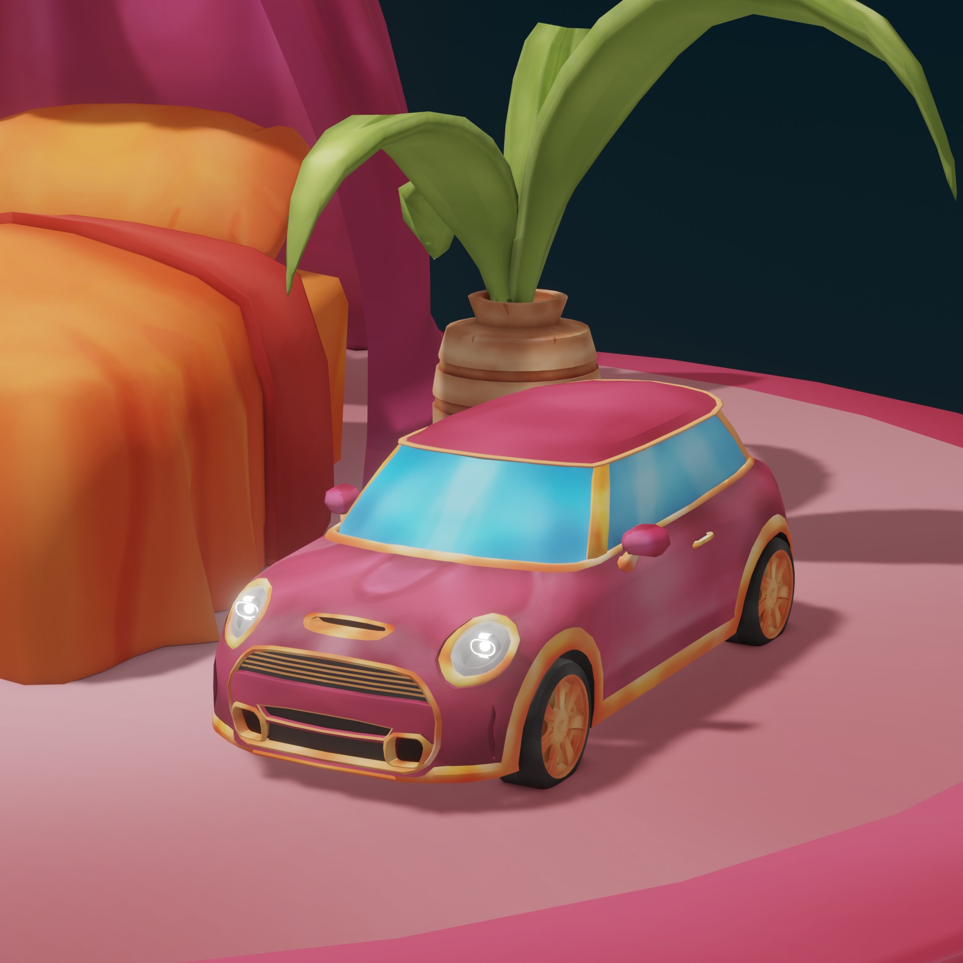 Stylized Hand Painted Bedroom Low-poly 3D model_3