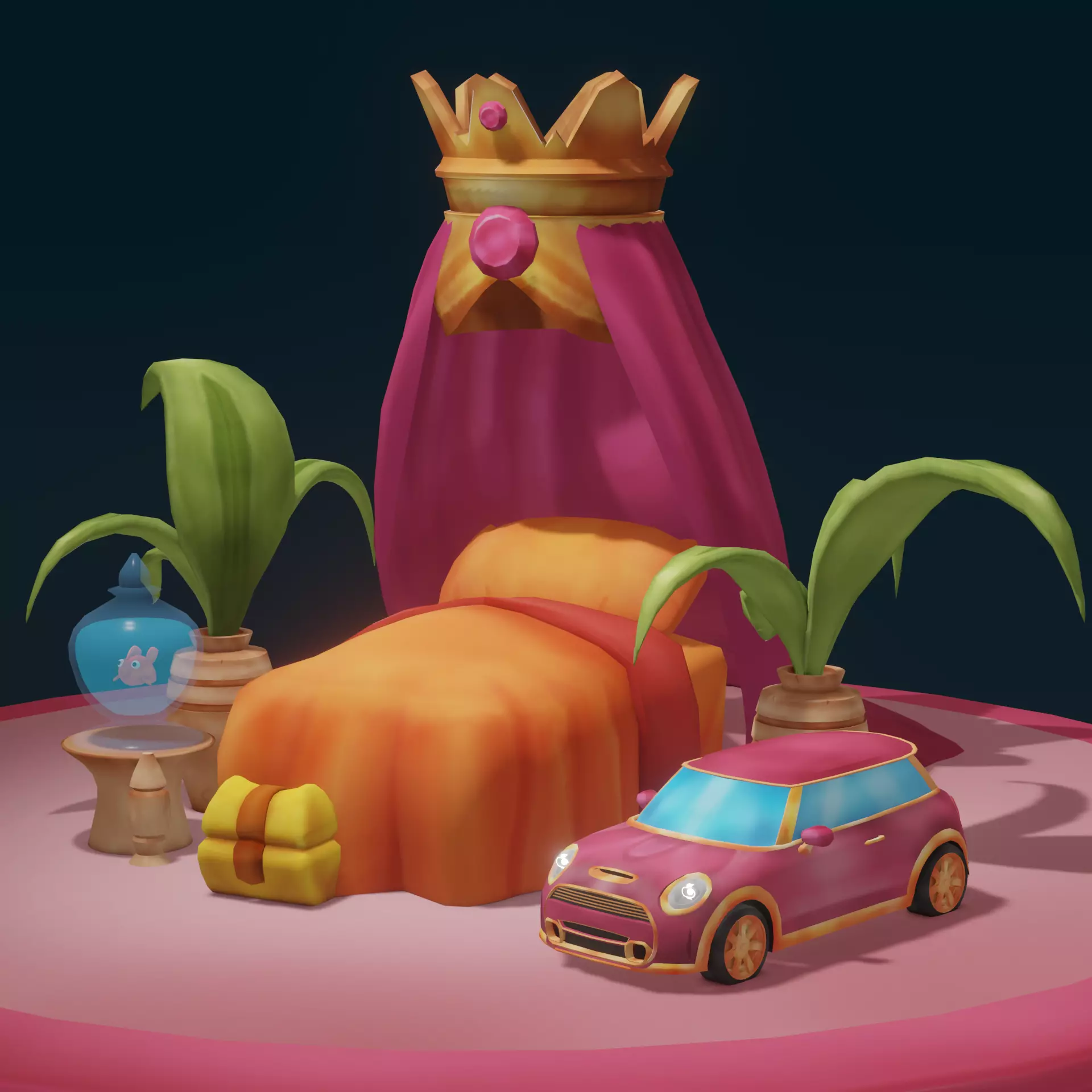 Stylized Hand Painted Bedroom Low-poly 3D model_0