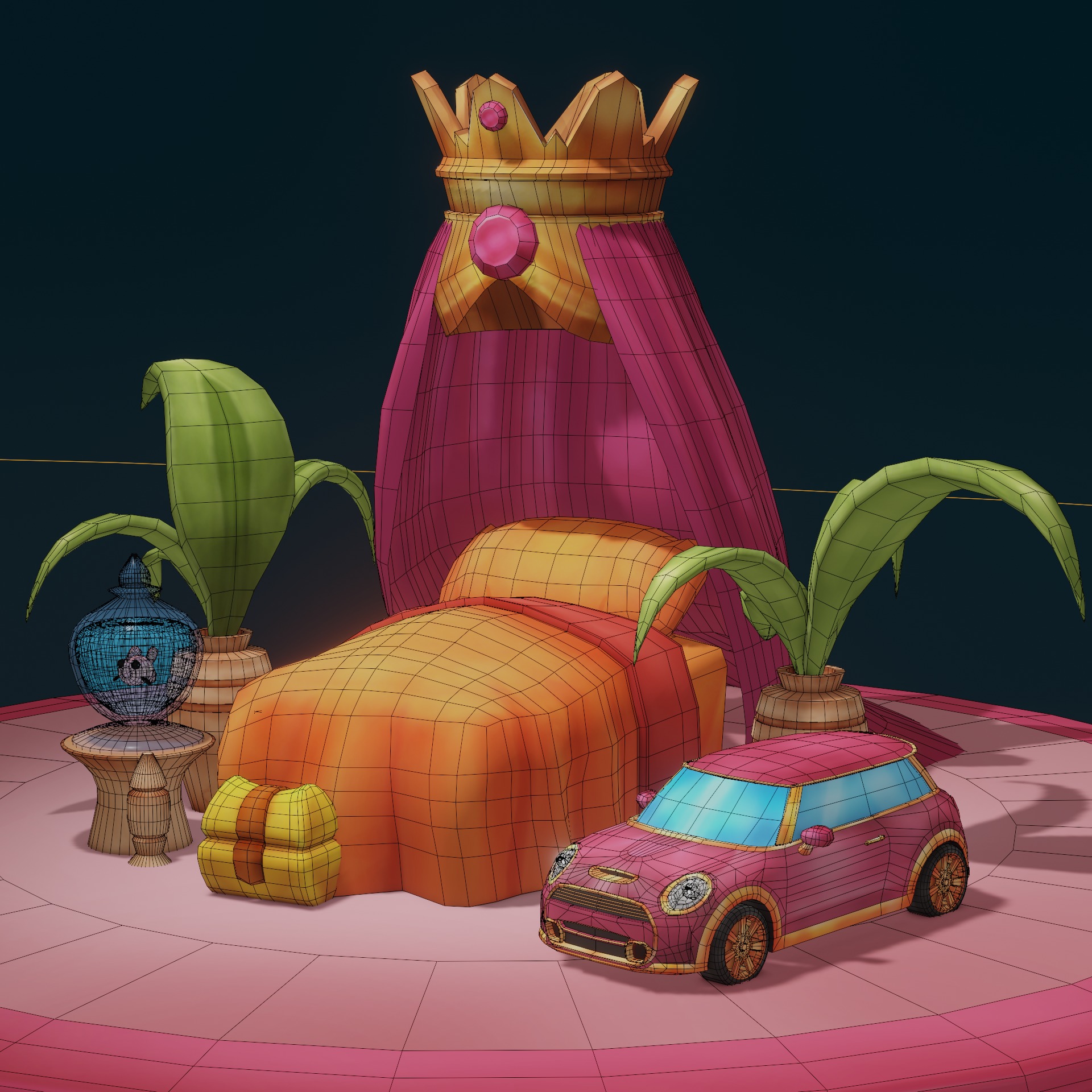 Stylized Hand Painted Bedroom Low-poly 3D model_2