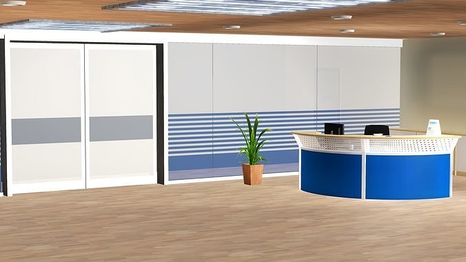 Office Reception Desk With Interior 3D Model Low-poly 3D model