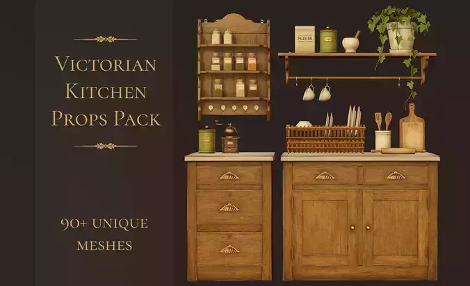 Victorian Kitchen Props Pack Low-poly 3D model