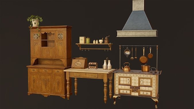 Victorian Kitchen Props Pack Low-poly 3D model 5