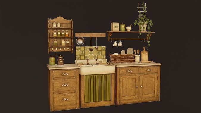Victorian Kitchen Props Pack Low-poly 3D model 2