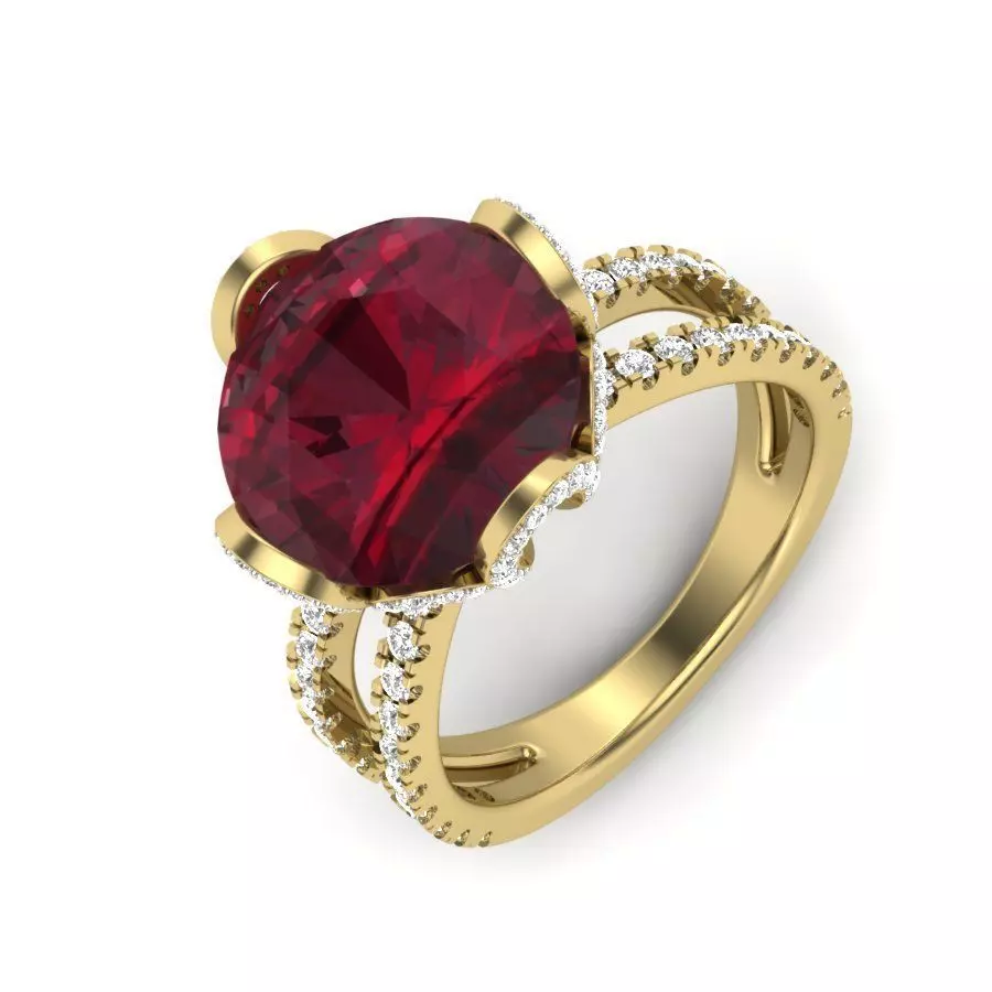 light weight Yellow gold diamond rings-PR-482-DIA 3D print model