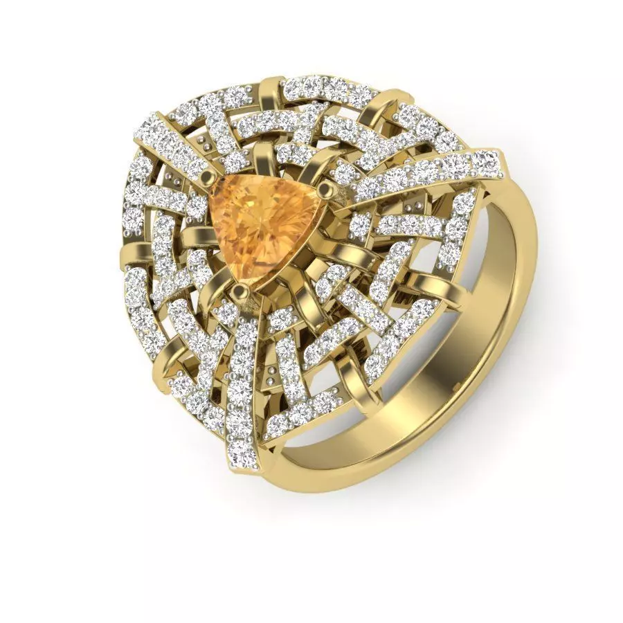 light weight Yellow gold diamond rings-PR-484-DIA 3D print model