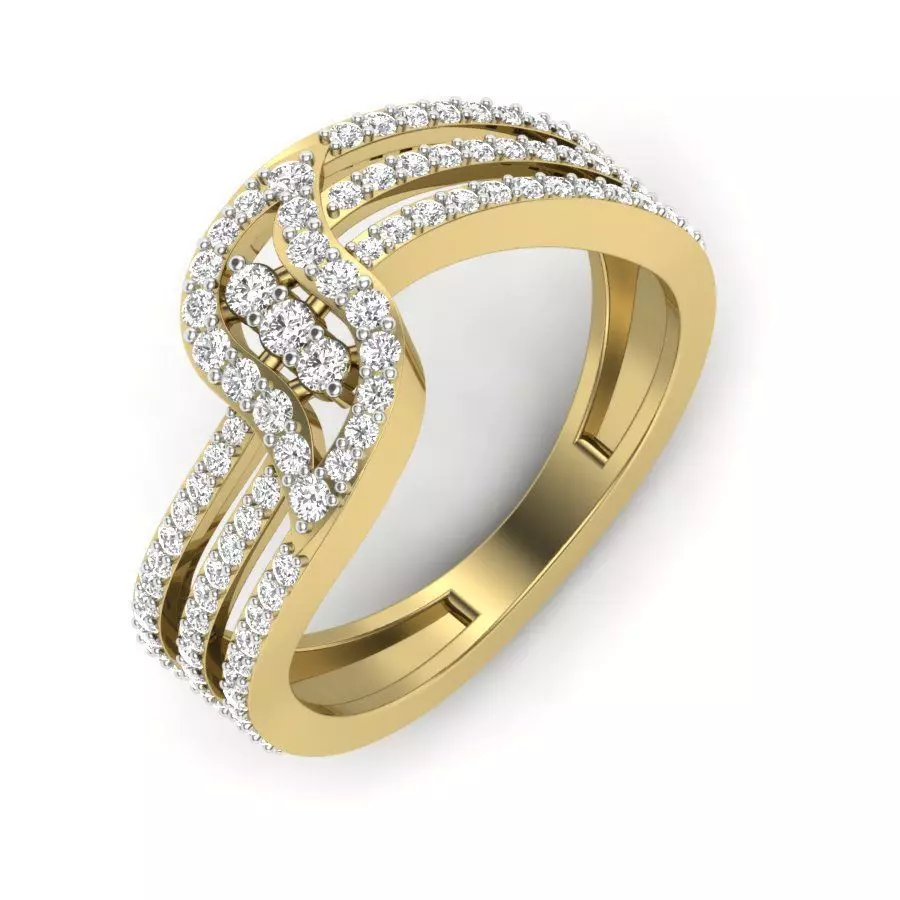 light weight Yellow gold diamond rings-PR-487-DIA 3D print model