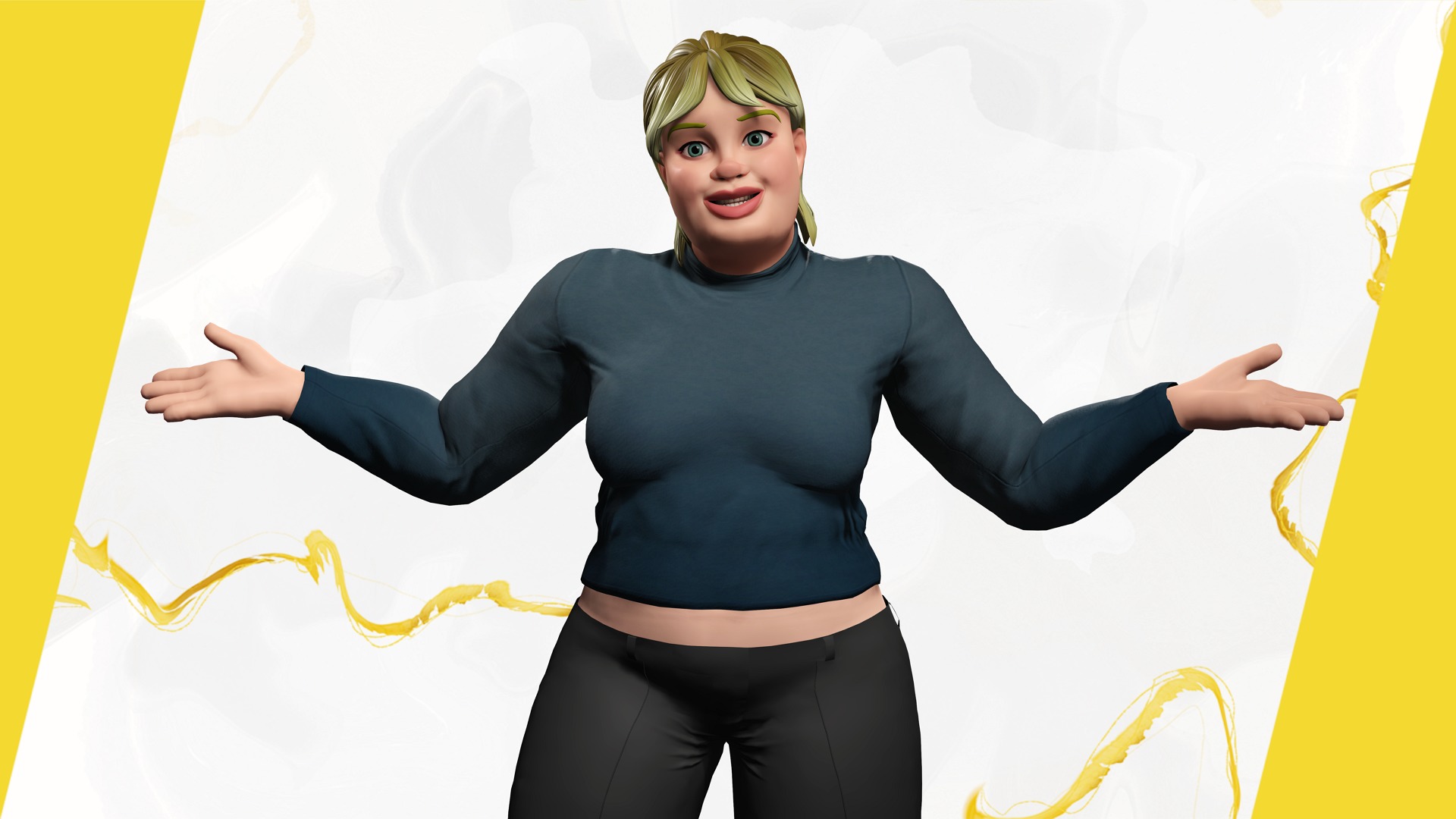 Everyday Outfit Plus-Size Jeans Female Model  Stylized Character Low-poly 3D model_14