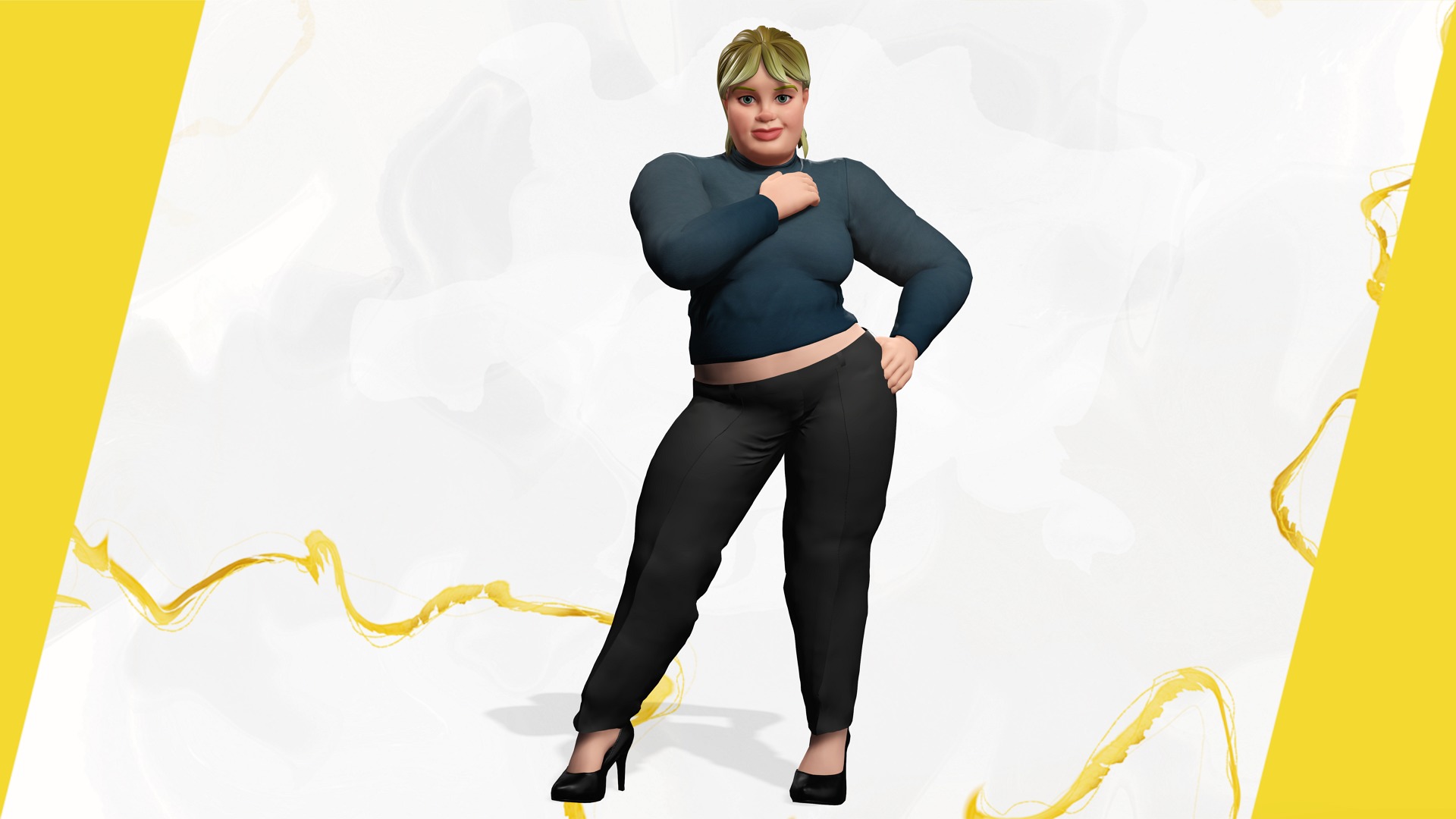 Everyday Outfit Plus-Size Jeans Female Model  Stylized Character Low-poly 3D model_7