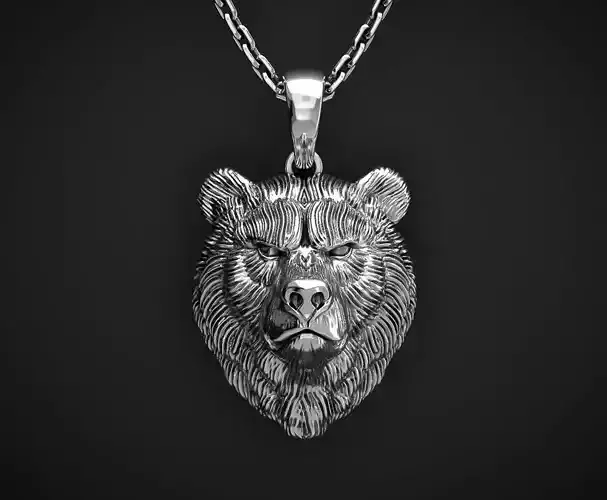 A BRUTAL MEN S PENDANT WITH A BEAR S HEAD Printable Model