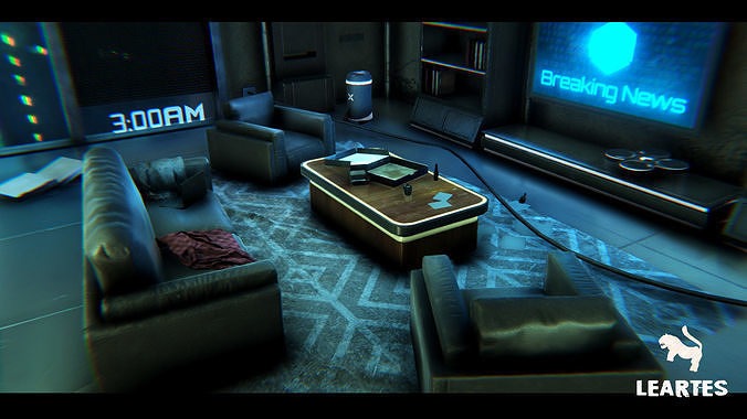 Cyberpunk Sci-Fi Futuristic Apartment Interior Environment Low-poly 3D model