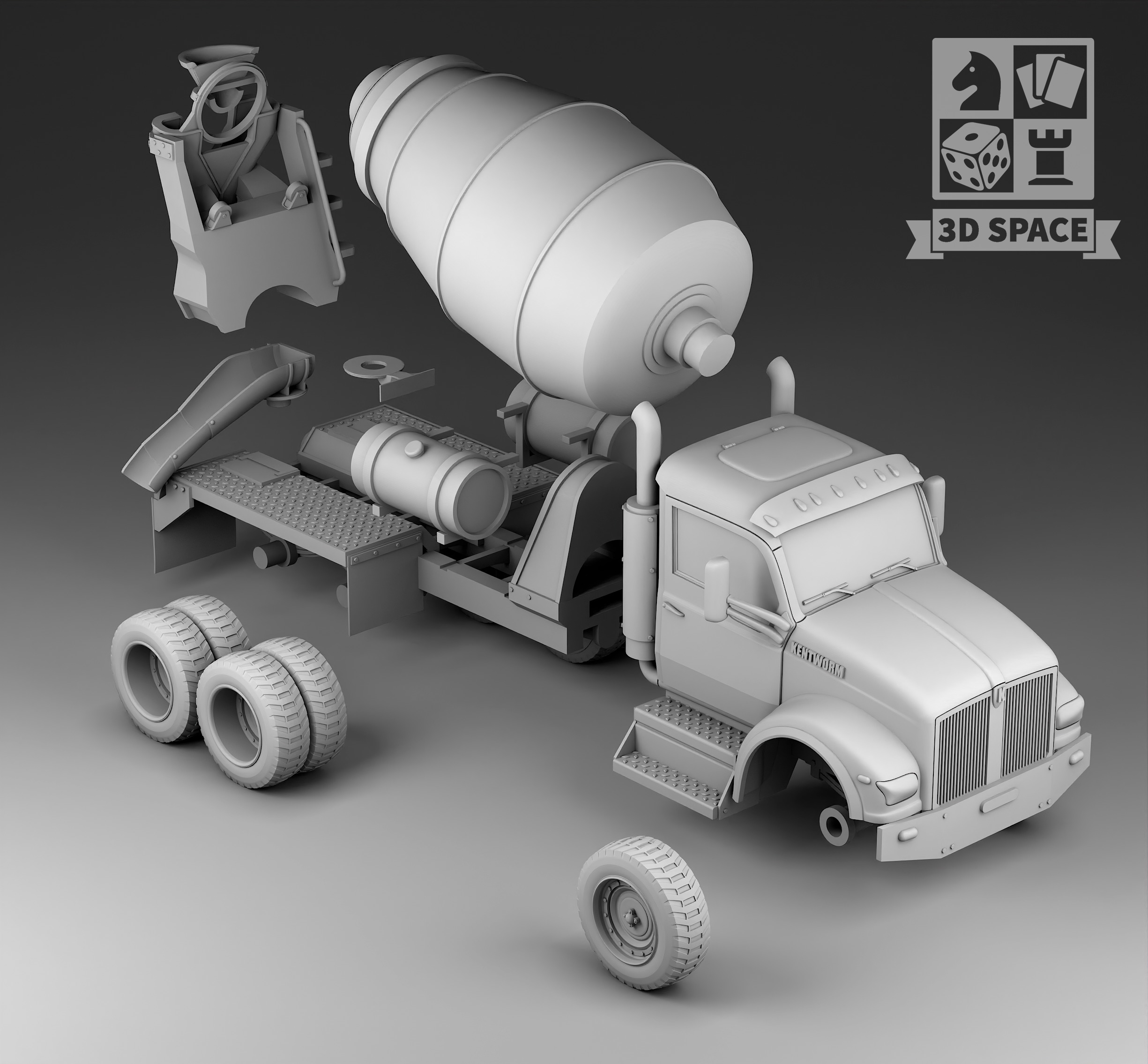 concrete mixer 3D print model_3