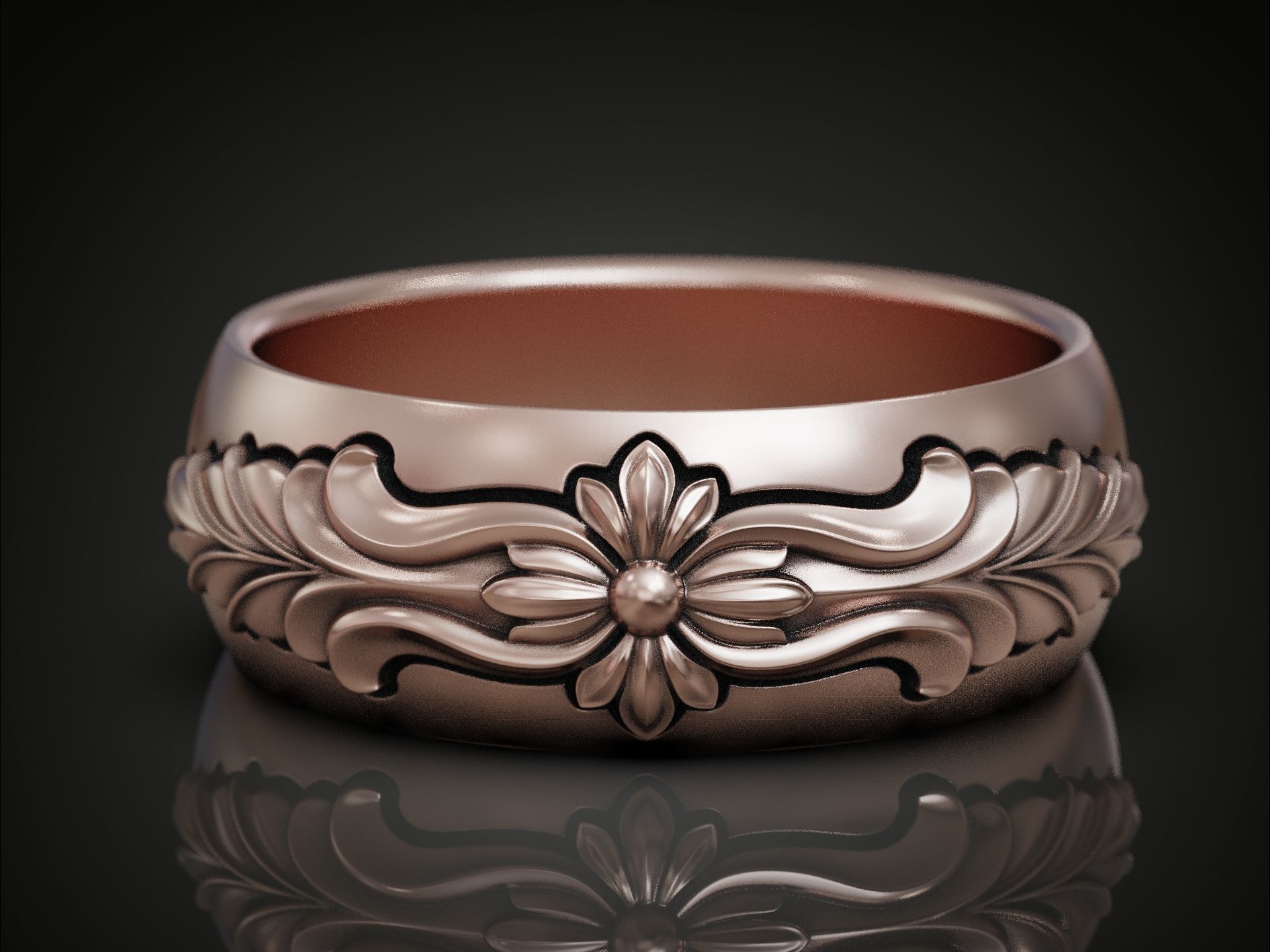 Band ring floral pattern 3D print model_2