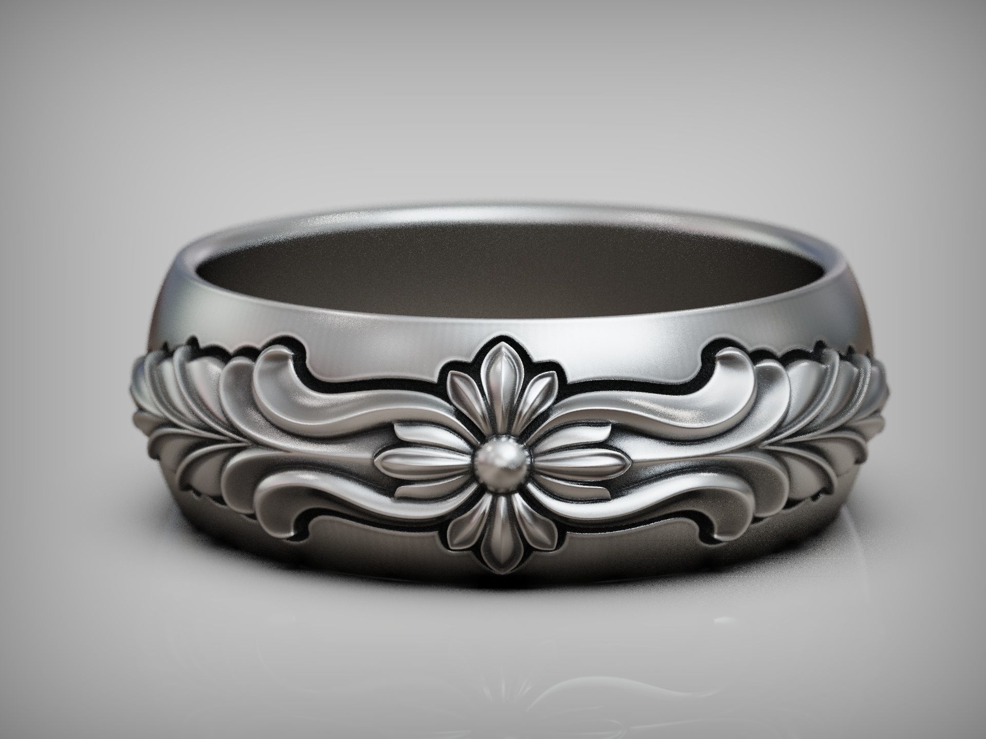 Band ring floral pattern 3D print model_3