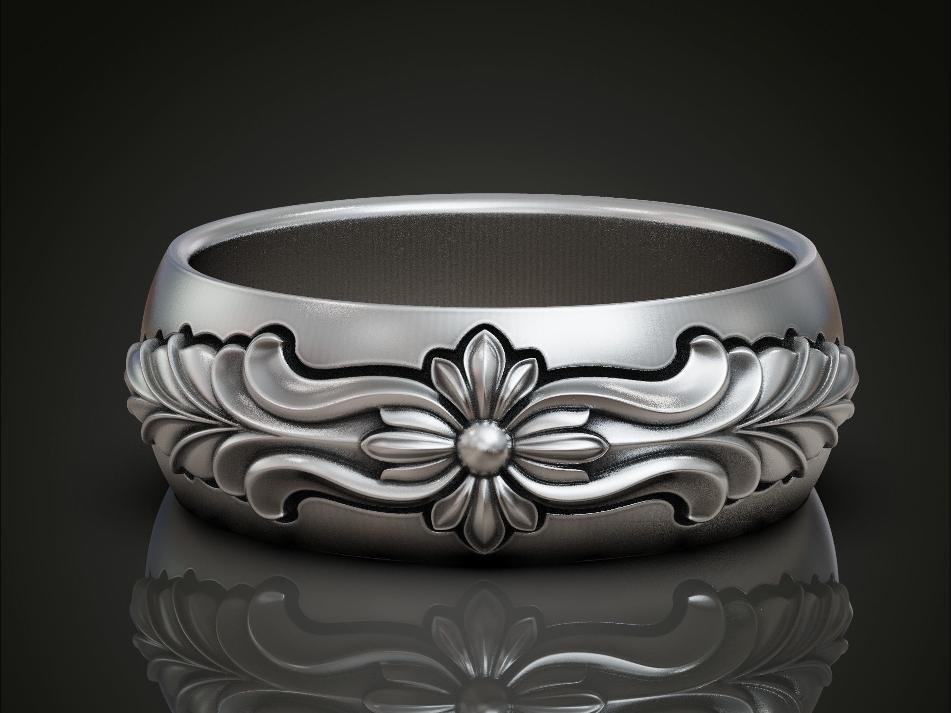 Band ring floral pattern 3D print model_1