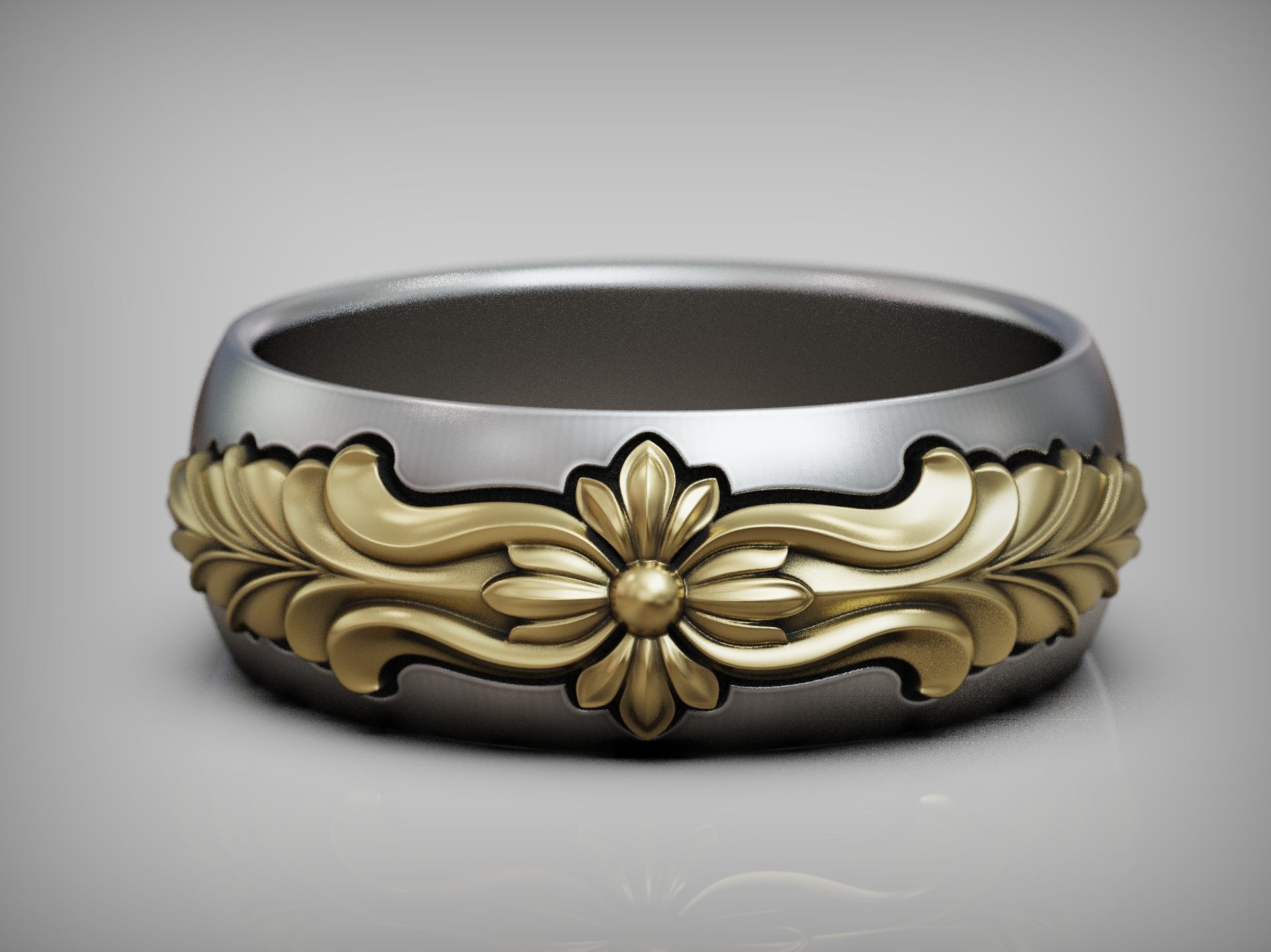 Band ring floral pattern 3D print model_4