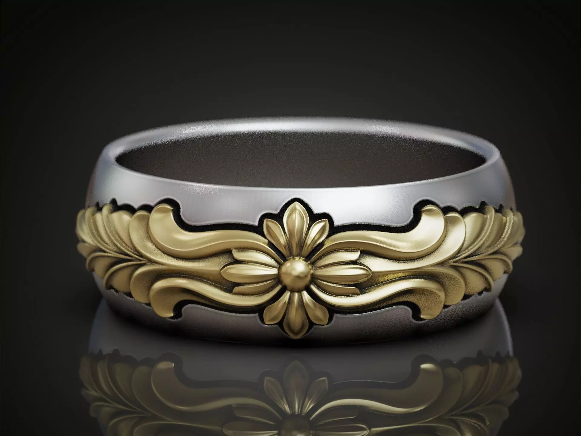 Band ring floral pattern 3D print model_0