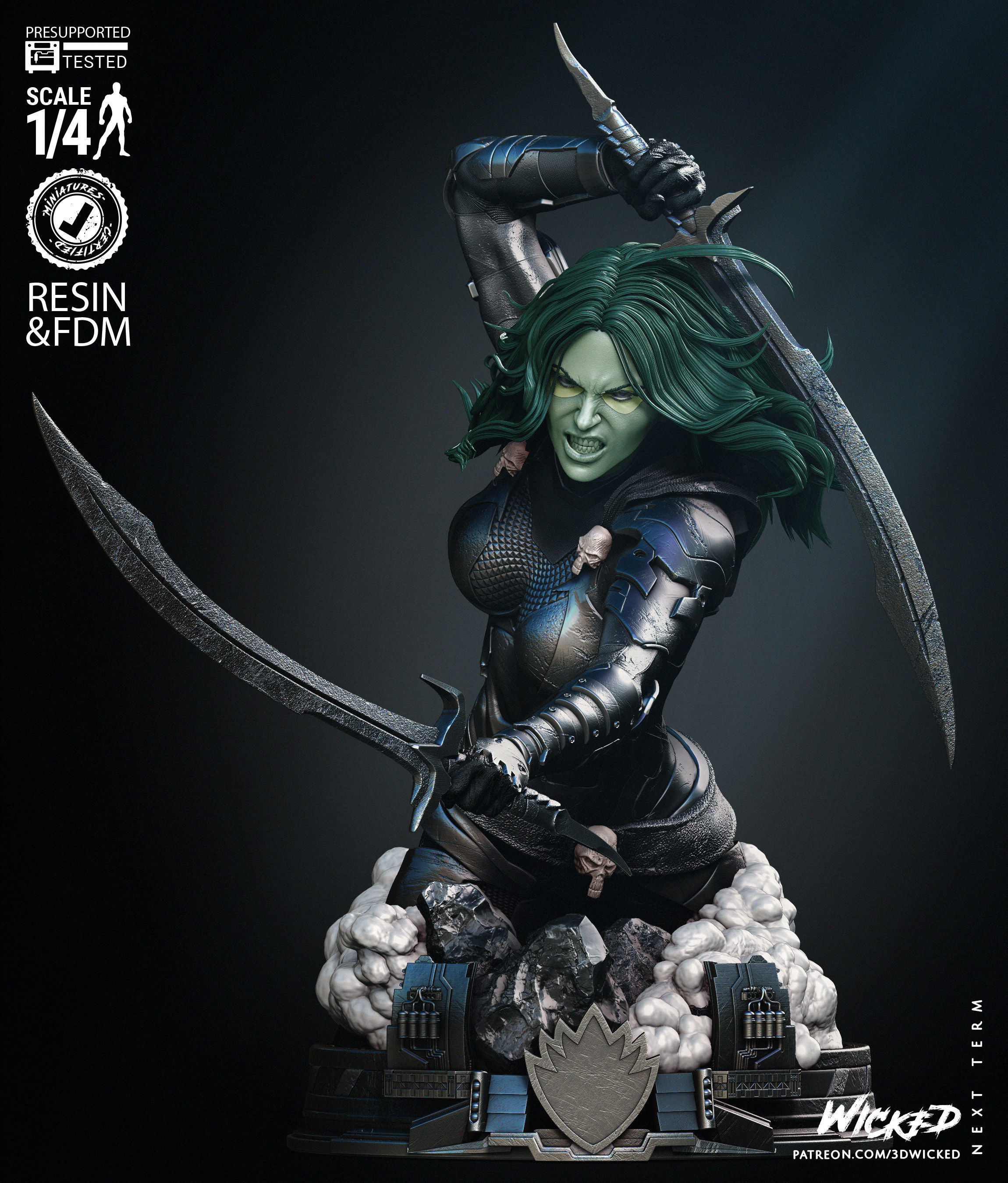 Wicked Marvel Gamora Bust 3D print model_3