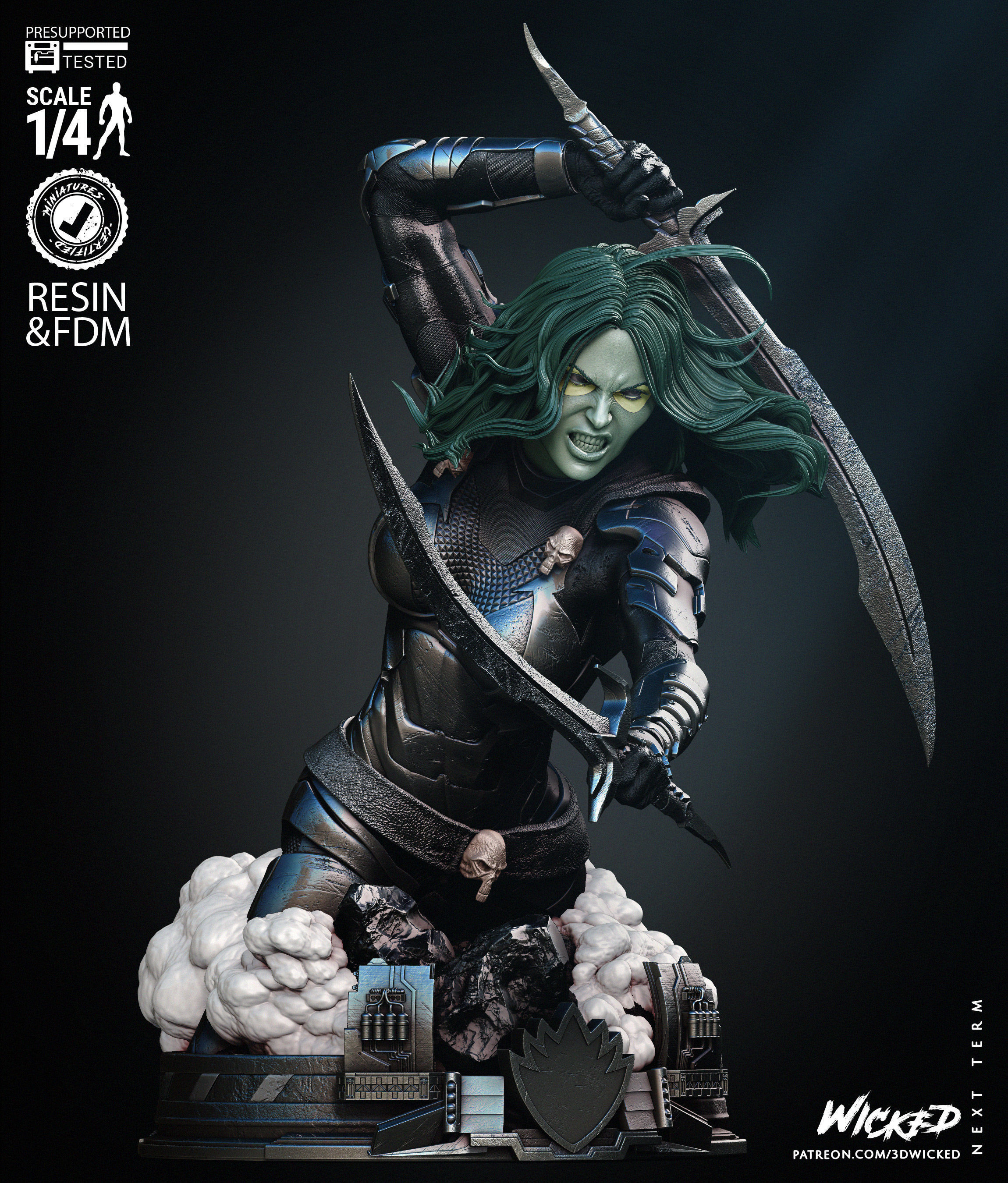 Wicked Marvel Gamora Bust 3D print model_12