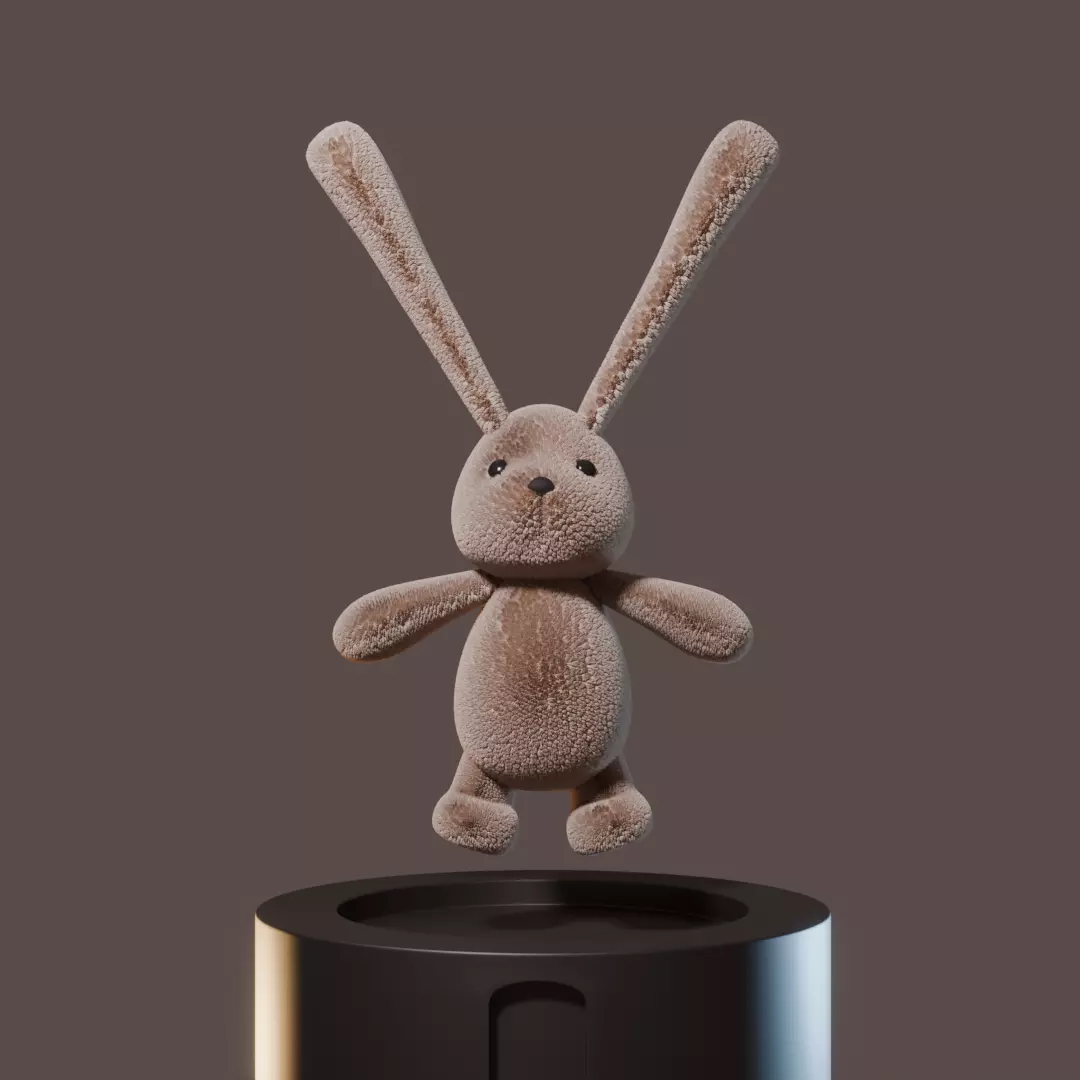 Fluffy beige rabbit toy 3D model_0