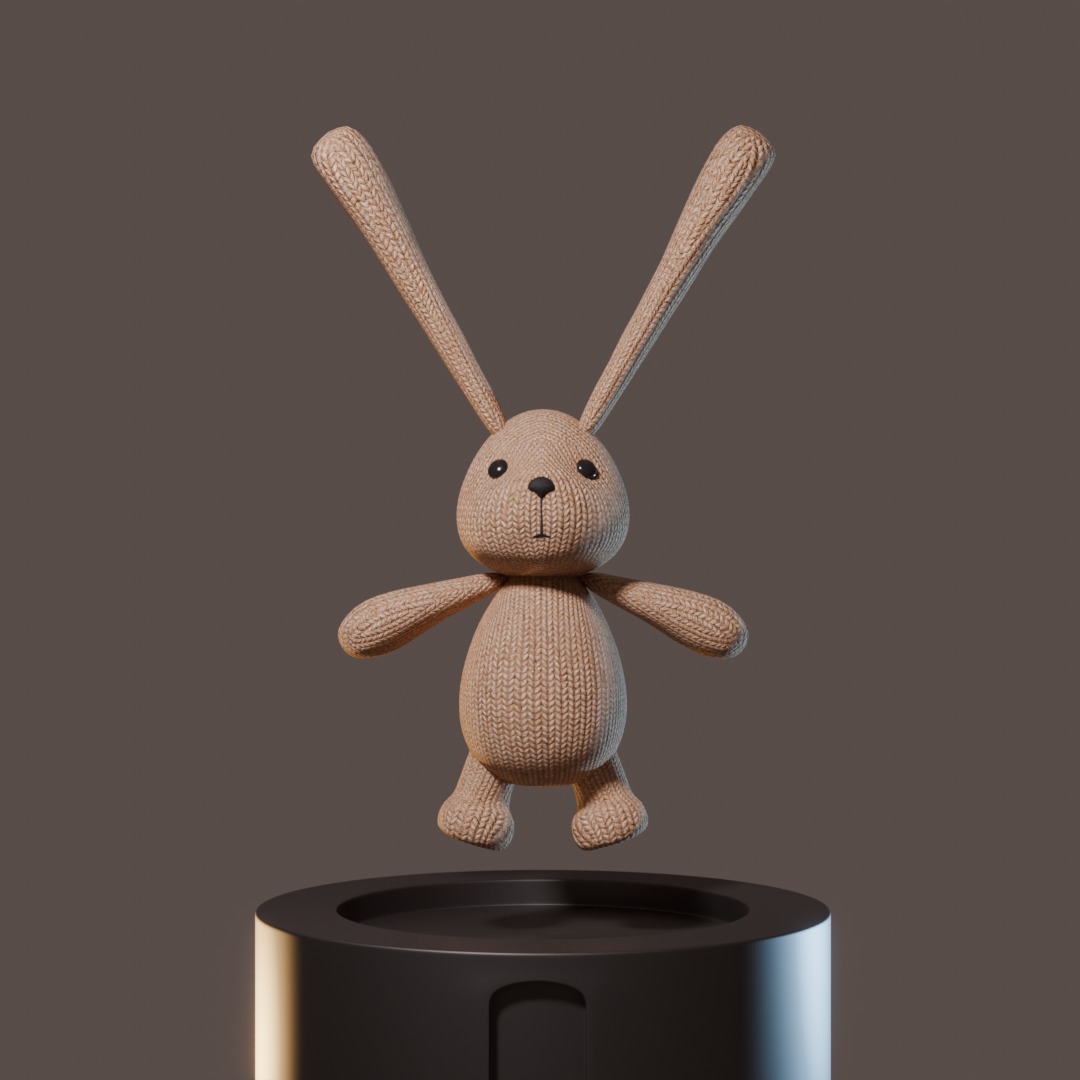 Fluffy beige rabbit toy 3D model_2