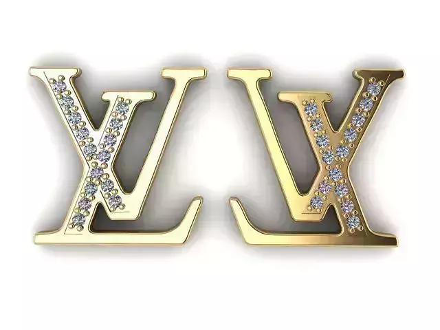 LV Logo Earrings Studs With Diamonds Printable File