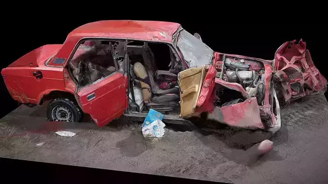 ukraine war abandoned car lada wreck destroyed scan