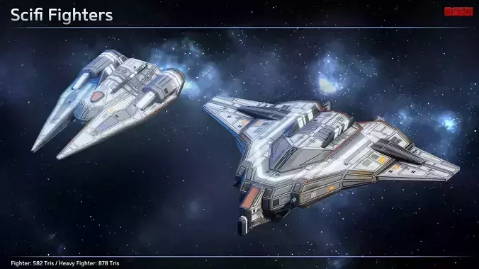 Spaceship Carriers  Fighters Low-poly 3D model