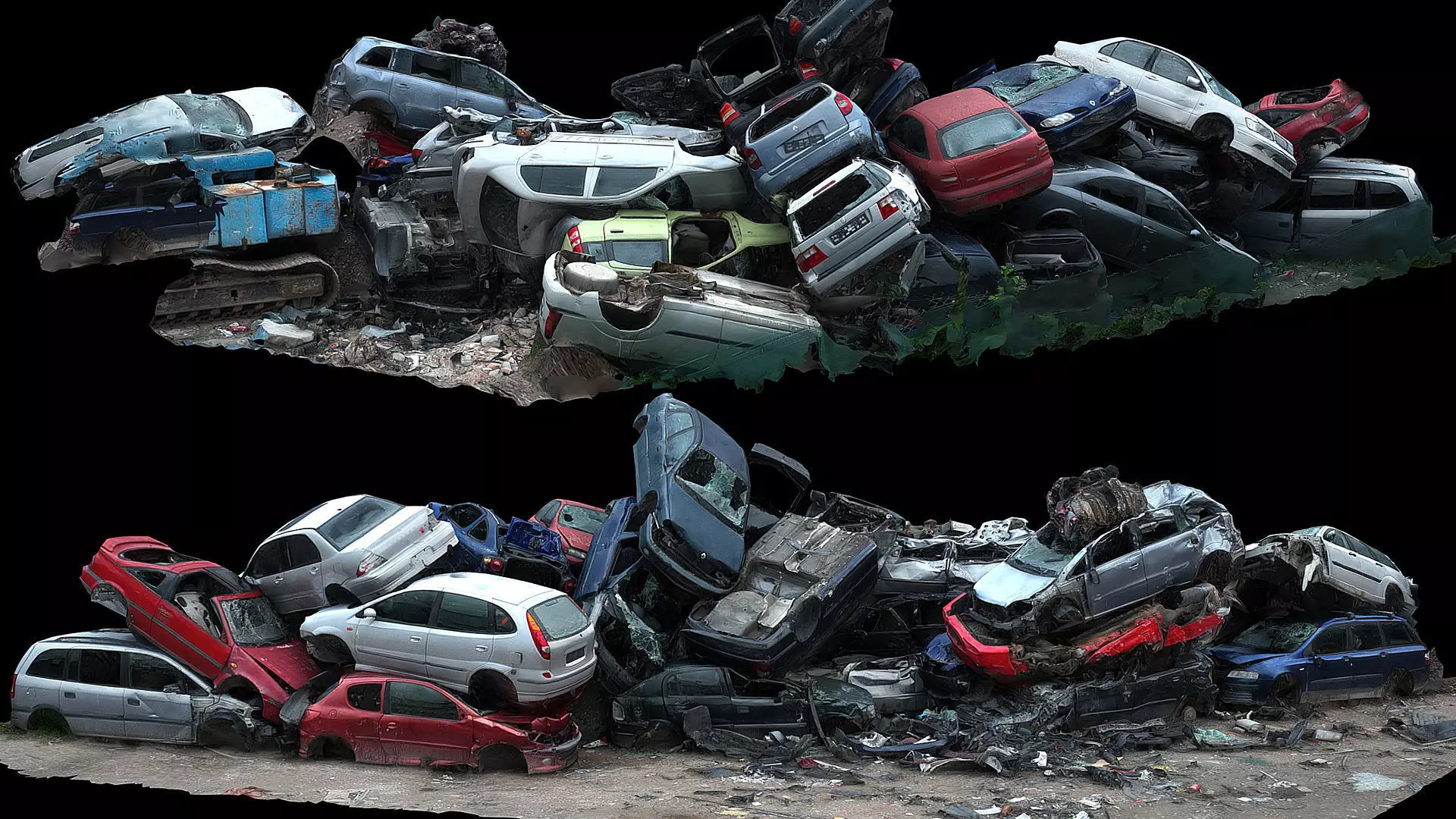 cars wreckage destroyed vehicles pile photogrammetry Low-poly 3D model_0