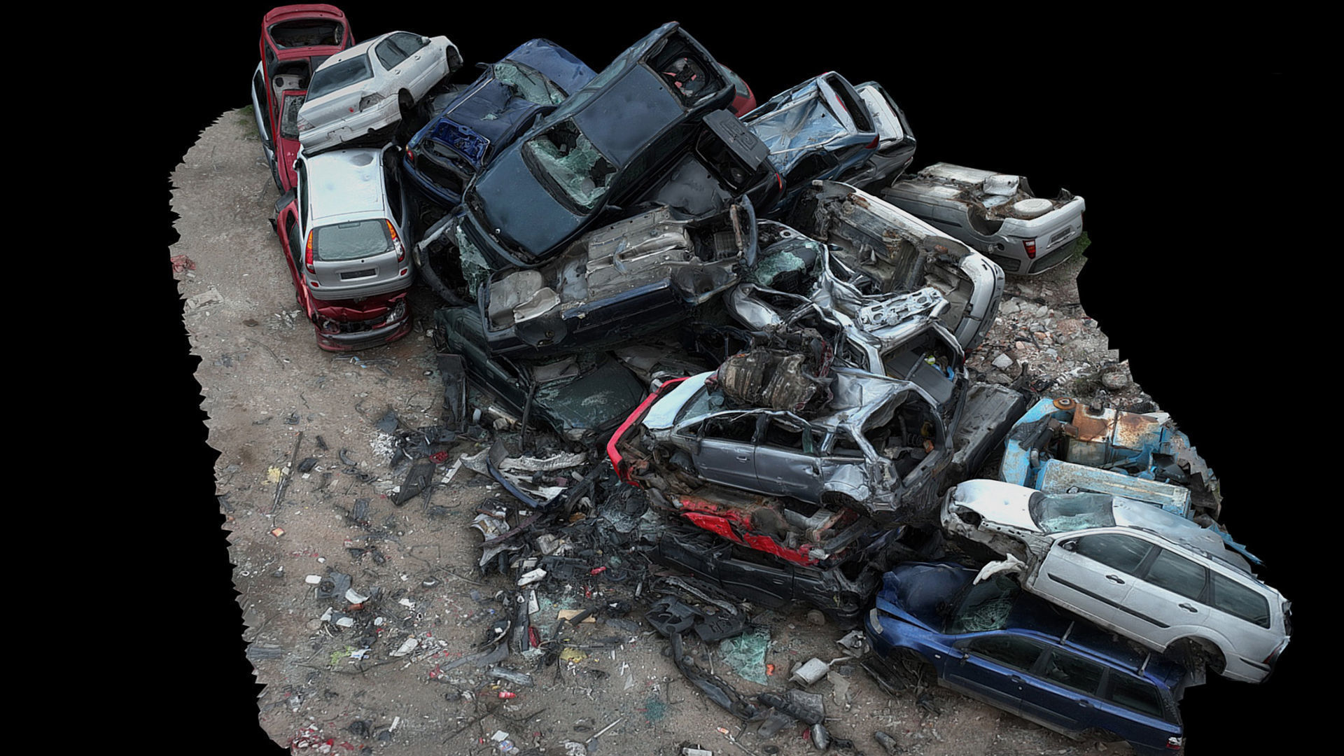 cars wreckage destroyed vehicles pile photogrammetry Low-poly 3D model_3
