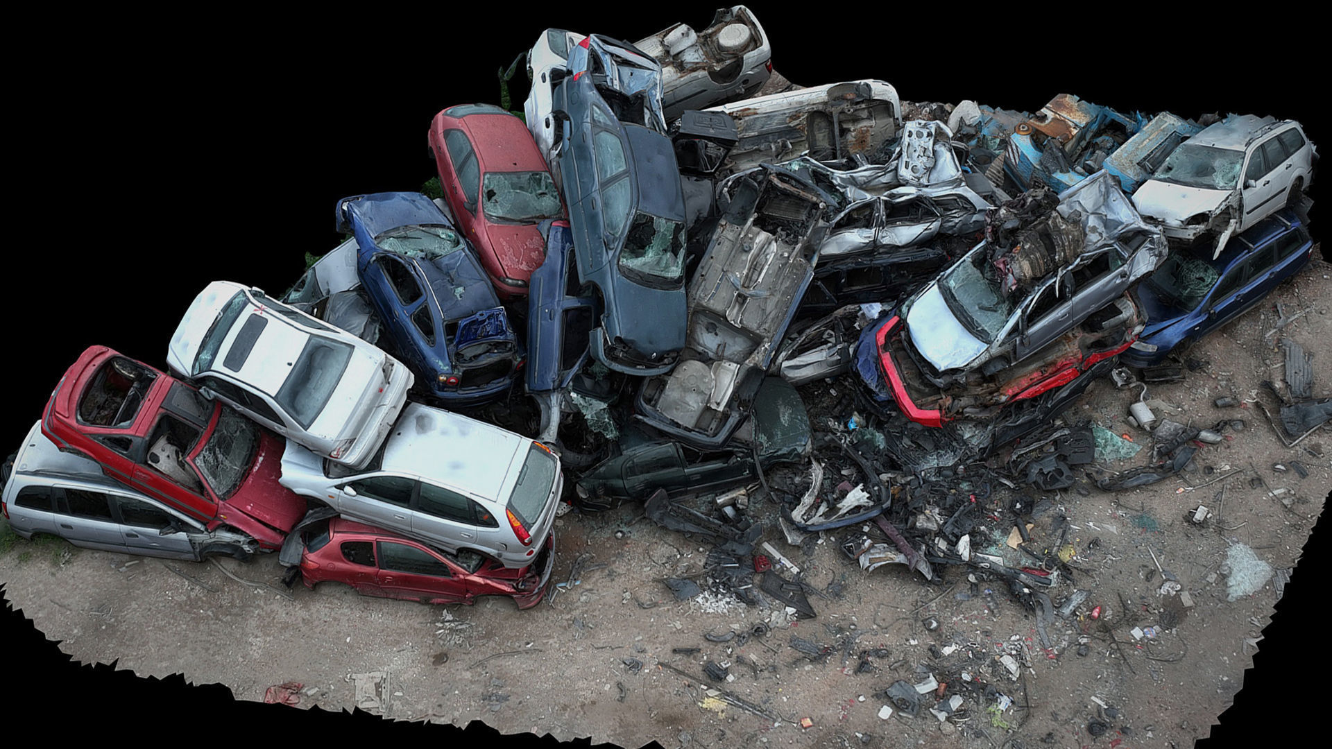 cars wreckage destroyed vehicles pile photogrammetry Low-poly 3D model_1