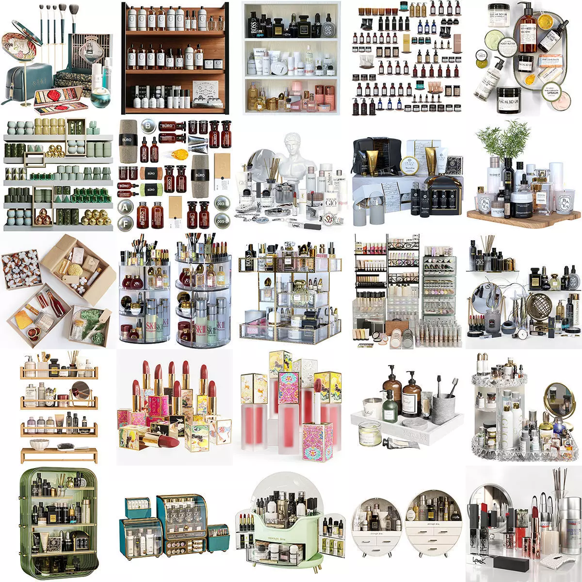 A large set of 25 cosmetics sets 3D model