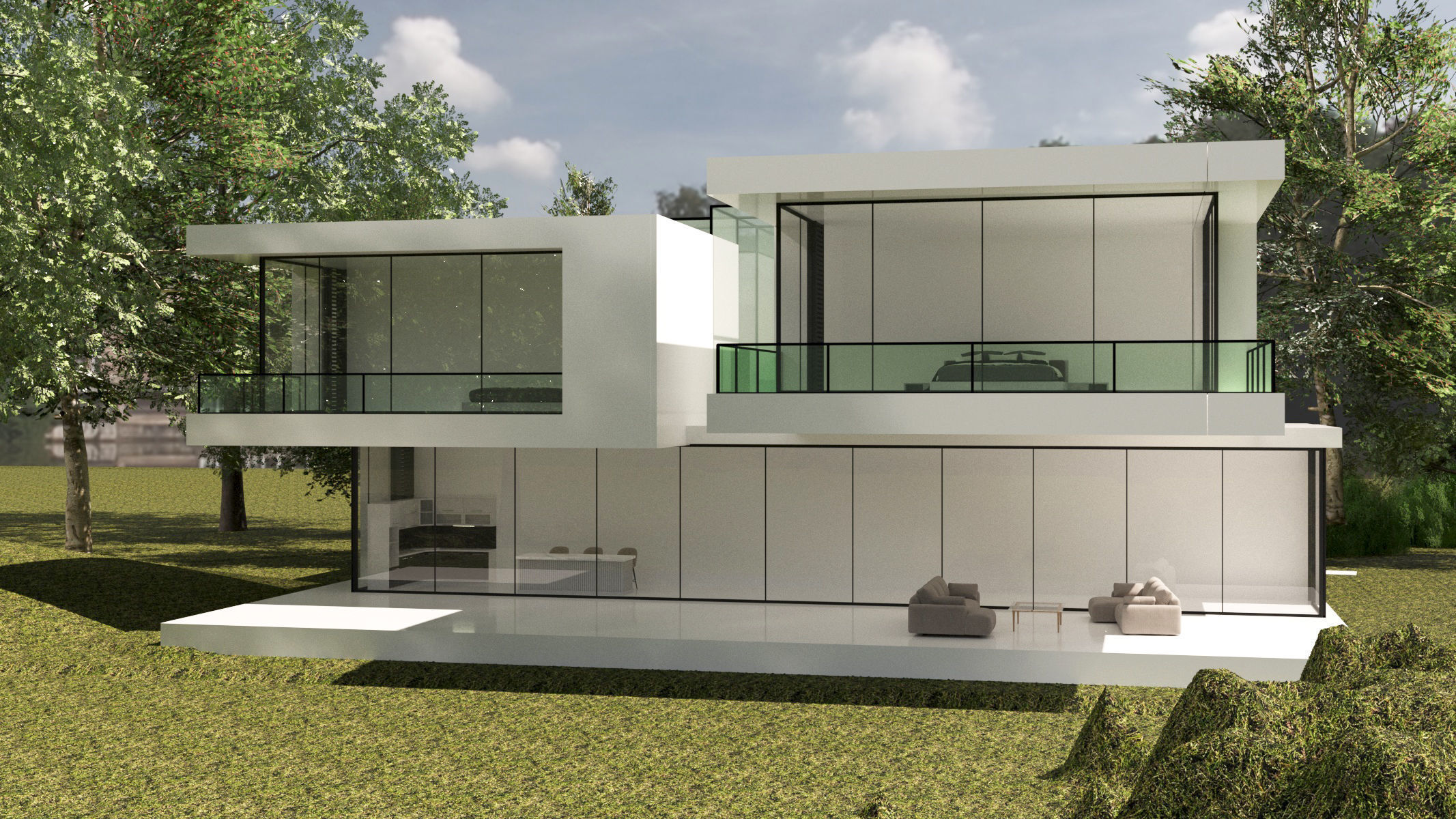 Modern Two-Story House Exterior 3D Model 3D model Low-poly 3D model_4