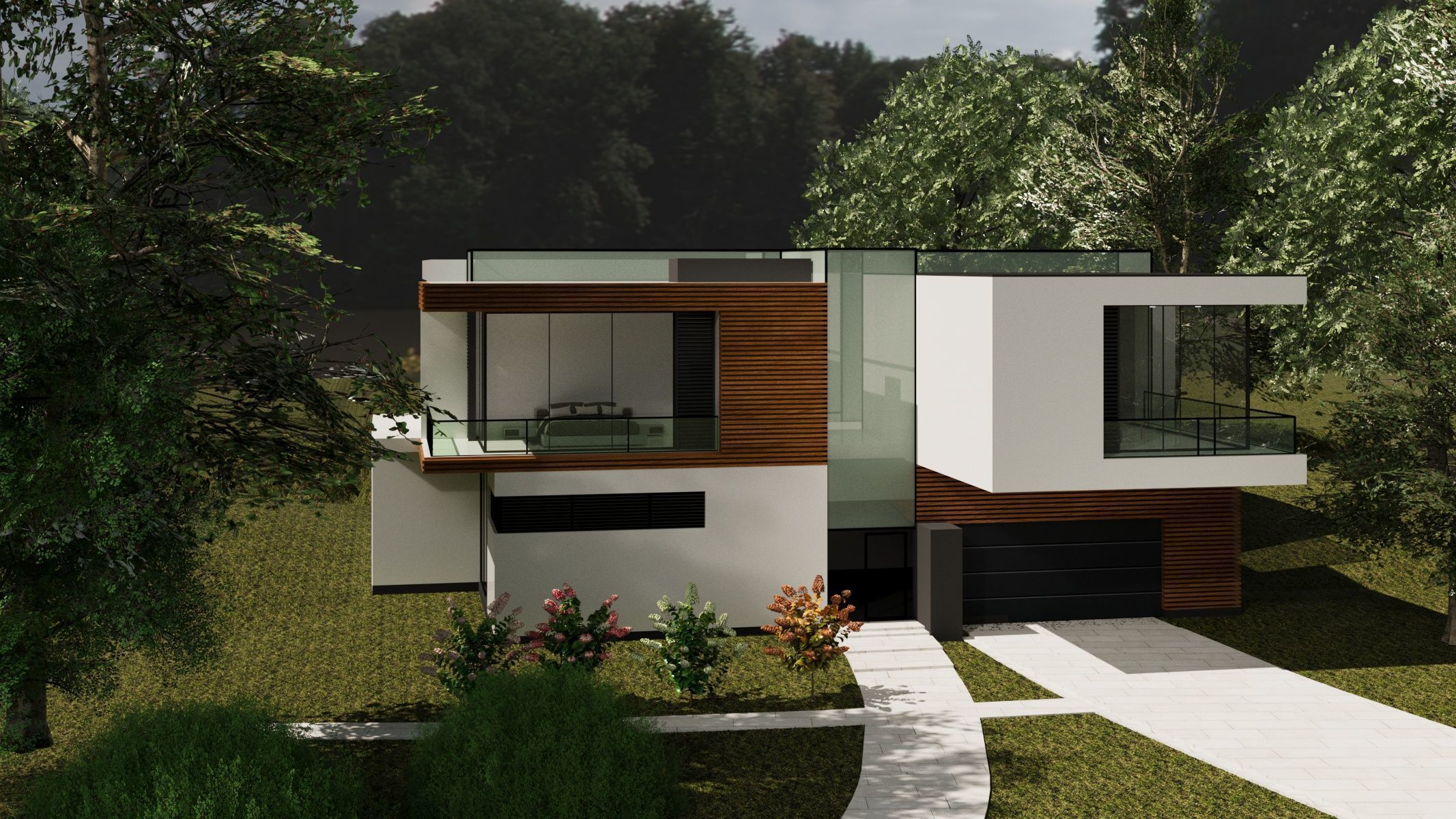 Modern Two-Story House Exterior 3D Model 3D model Low-poly 3D model_2