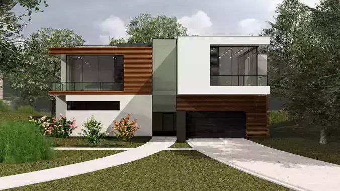 Modern Two-Story House Exterior 3D Model 3D model Low-poly 3D model