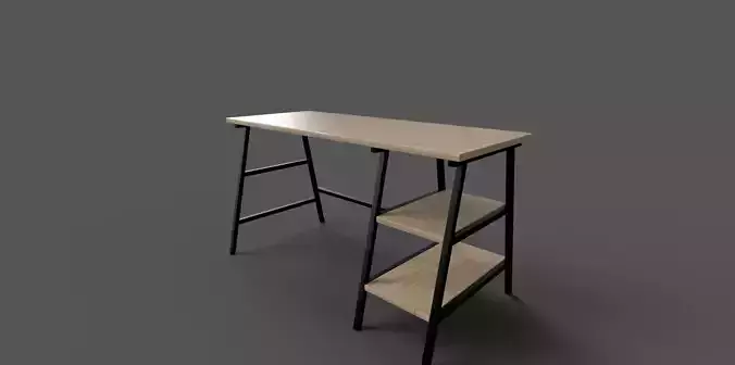 3D-Modeled Table with Black Box Rod and Cream-Yellow Wood 3D model