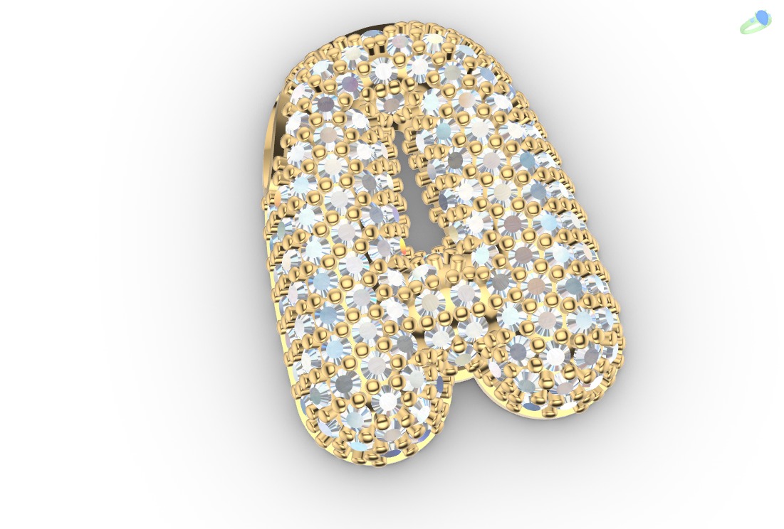 Letter A with crystals  3D print model_1