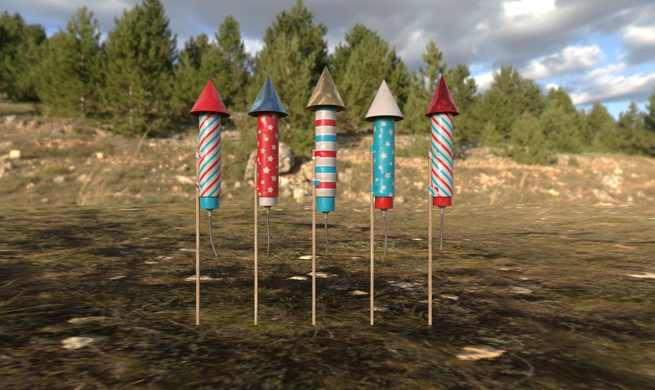 Firework rockets Low-poly 3D model_5