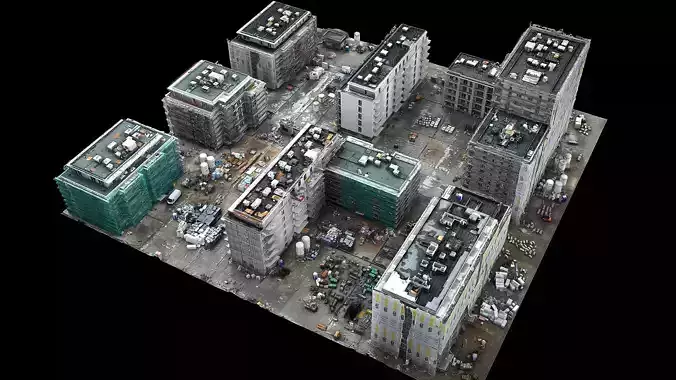 construction-site buildings area cityblock photogrammetry Low-poly 3D model